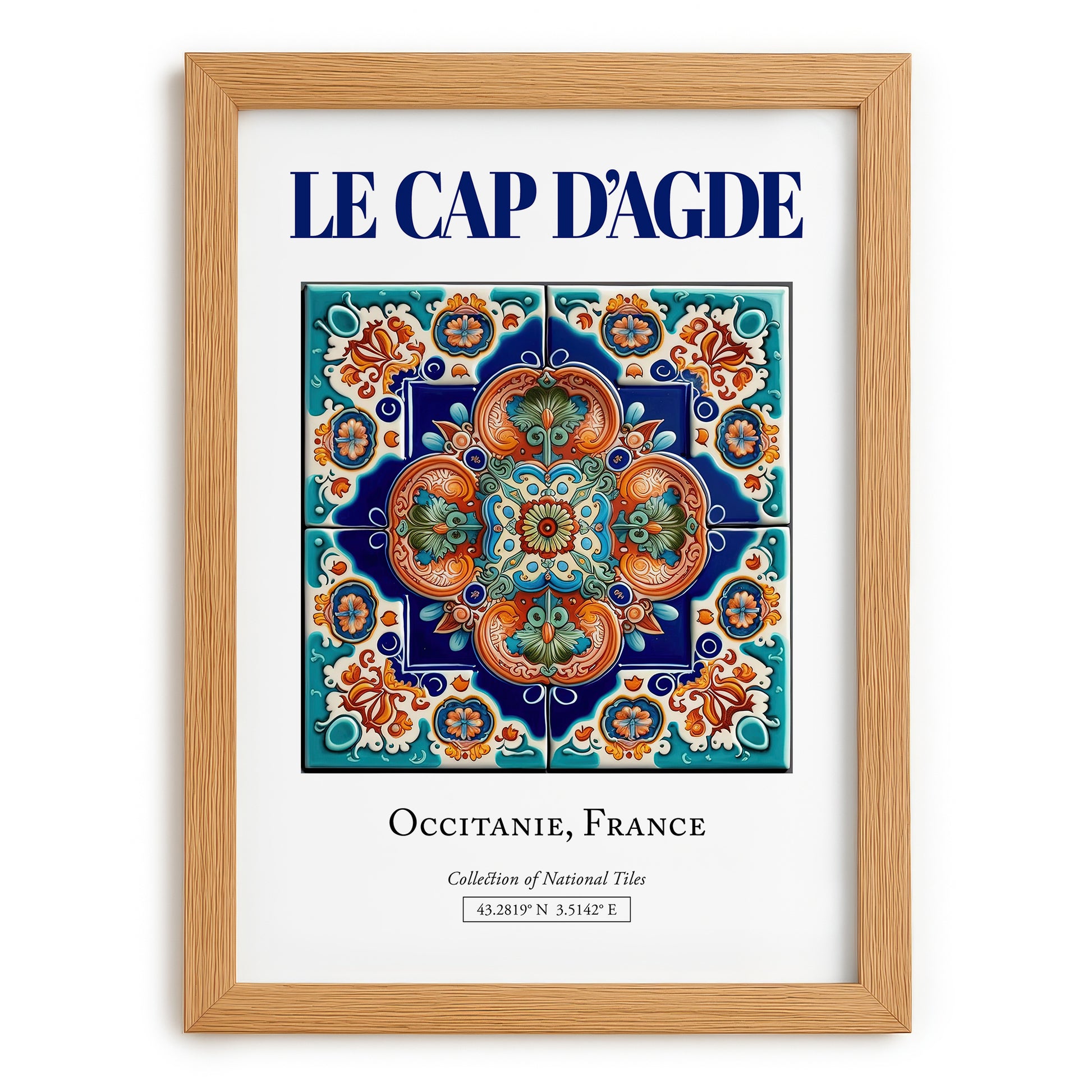 Le Cap d'Agde, France – Travel Poster, set in oak frame