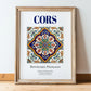 Cors, France – World Heritage Travel Poster, in wooden frame leaning on the floor