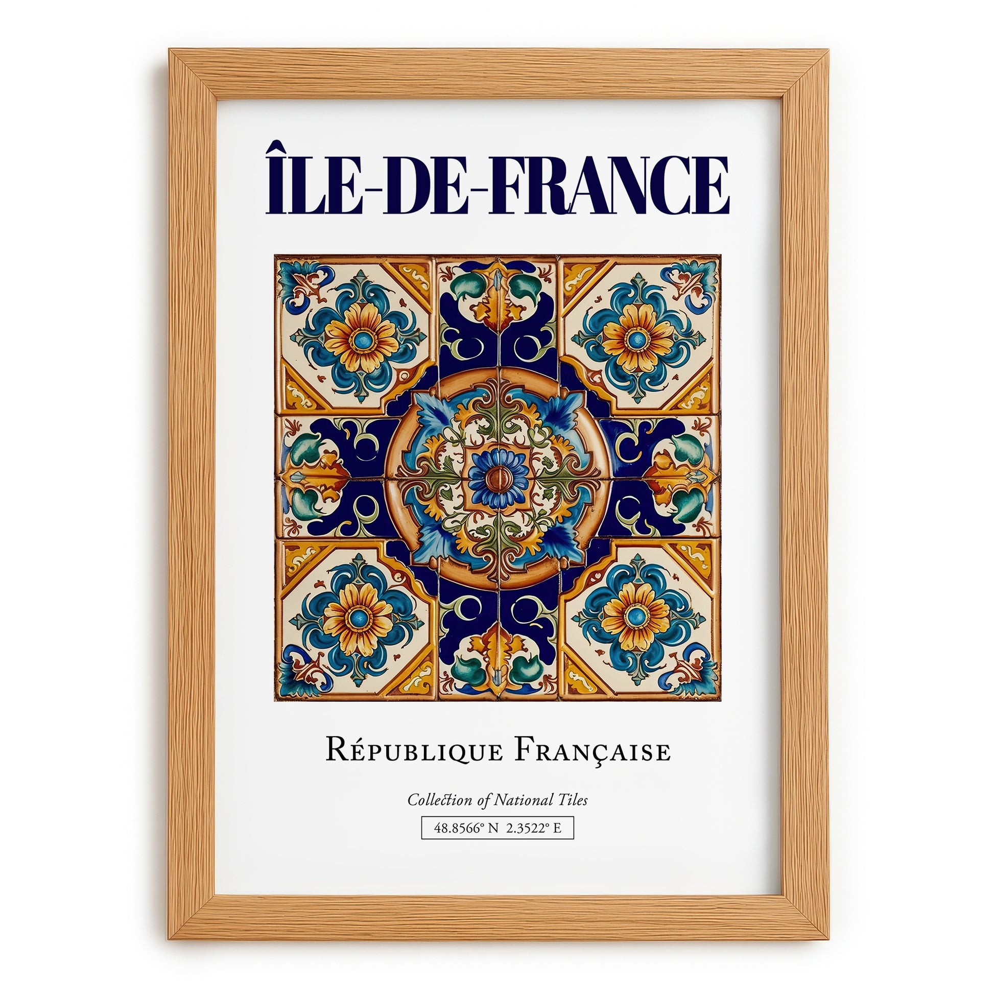 Île-de-France, France – World Heritage Travel Poster, set in oak frame