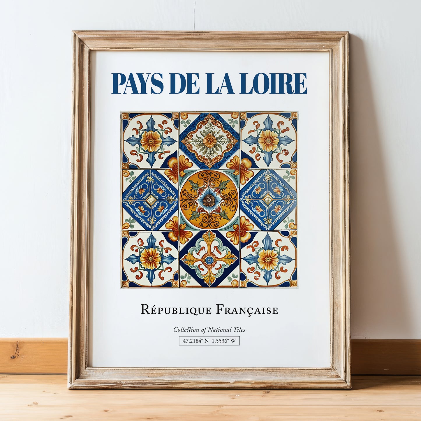 Pays de la Loire, France – Travel Poster, in wooden frame leaning on the floor