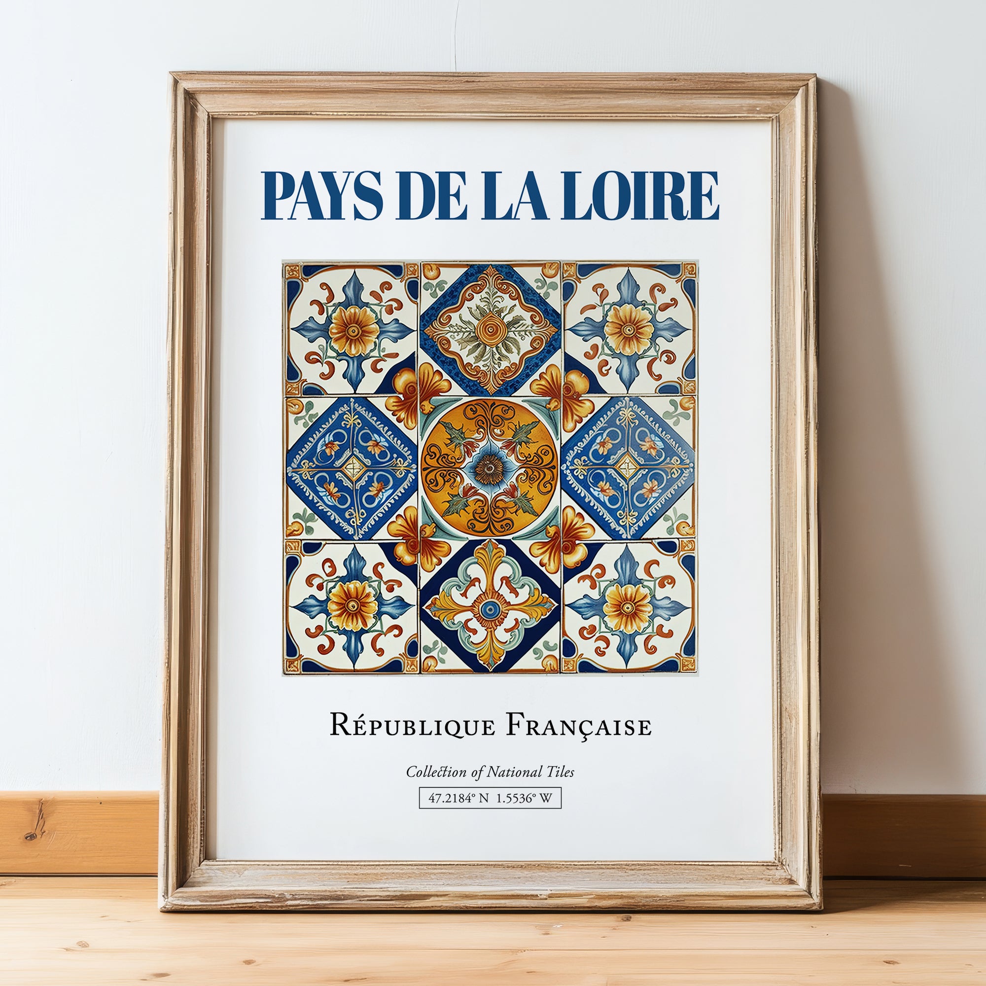 Pays de la Loire, France – Travel Poster, in wooden frame leaning on the floor