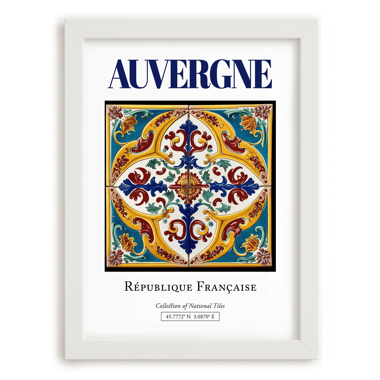 Auvergne, France – Travel Poster, placed in minimal white frame