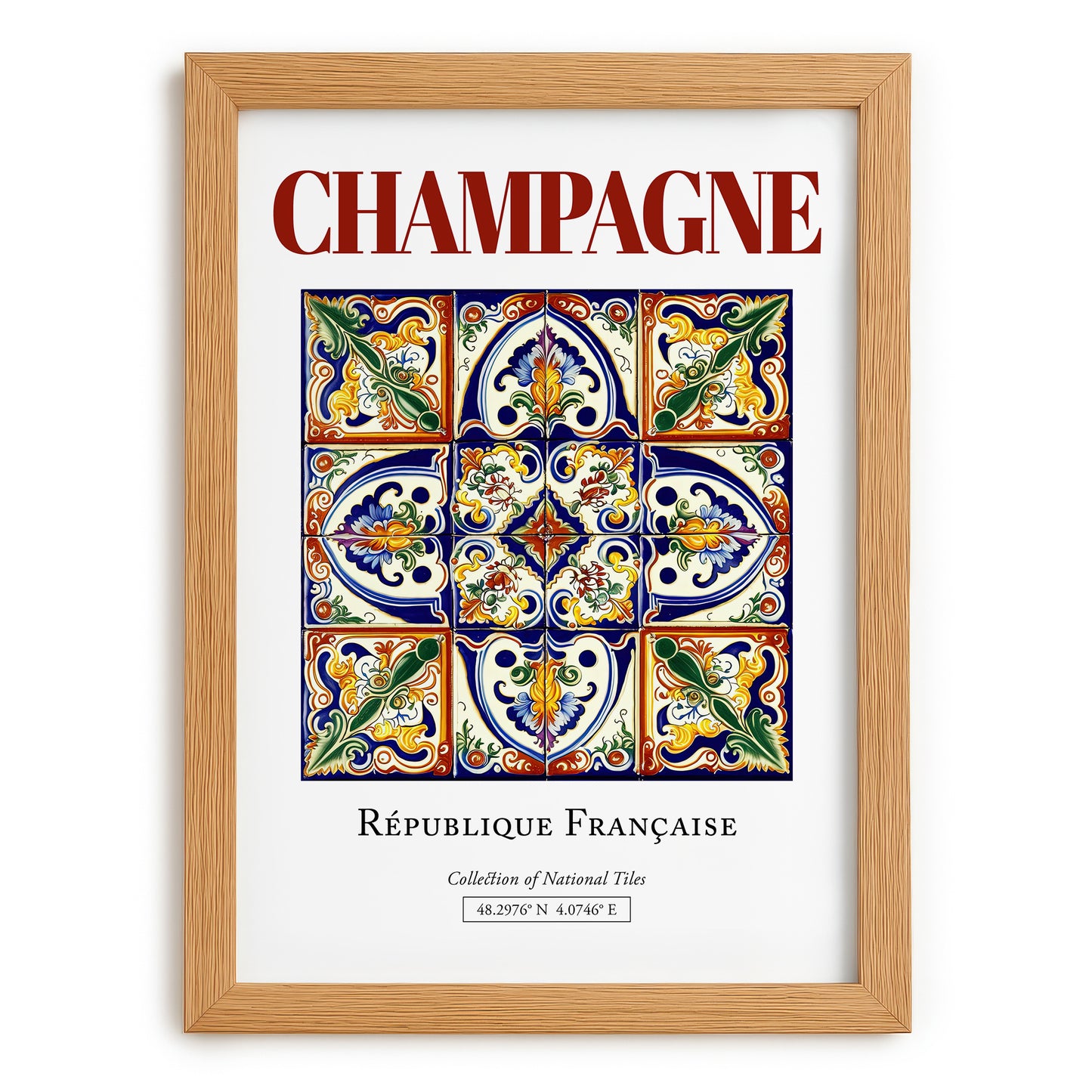 Champagne, France – Travel Poster, set in oak frame