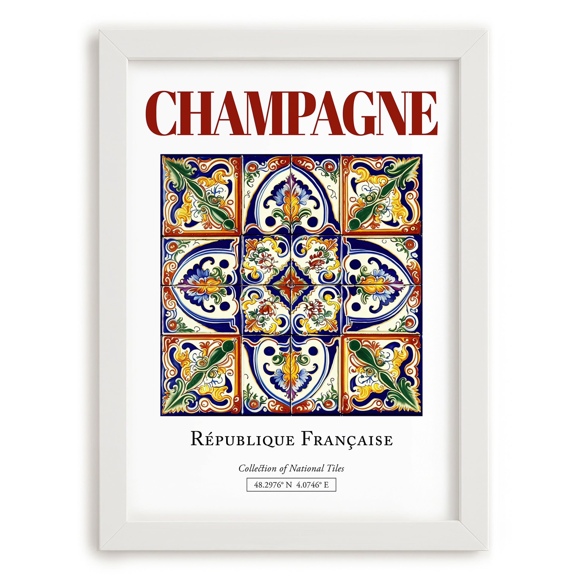 Champagne, France – Travel Poster, placed in minimal white frame