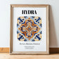 Hydra, Greece – Away From Home Poster, in wooden frame leaning on the floor