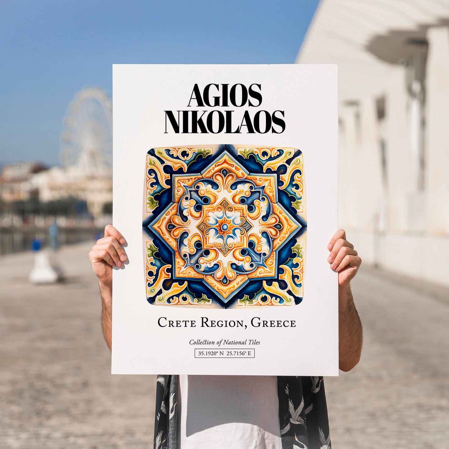 Agios Nikolaos, Greece – Travel Print, no-text version framed in wood