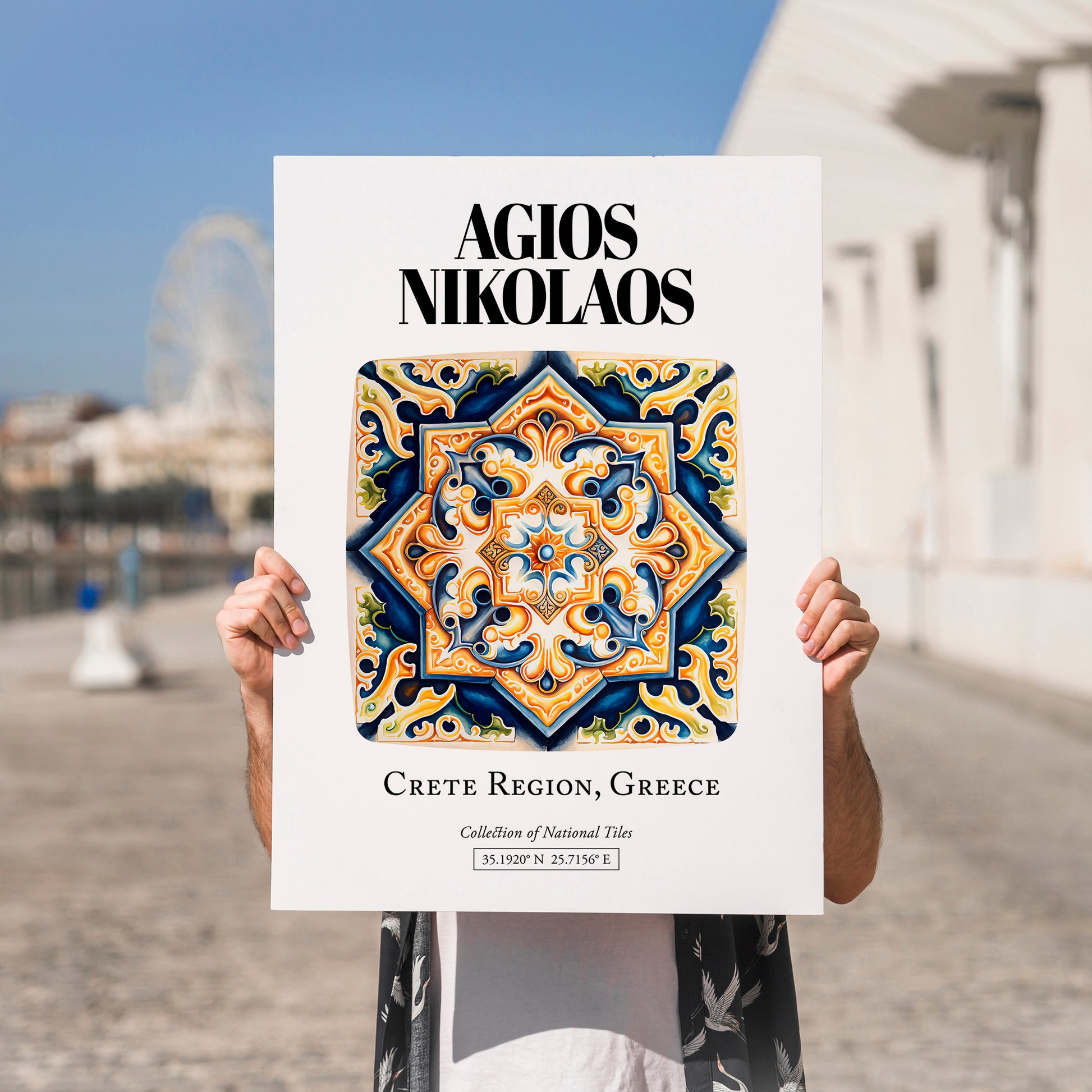 Agios Nikolaos, Greece – Travel Print, no-text version framed in wood