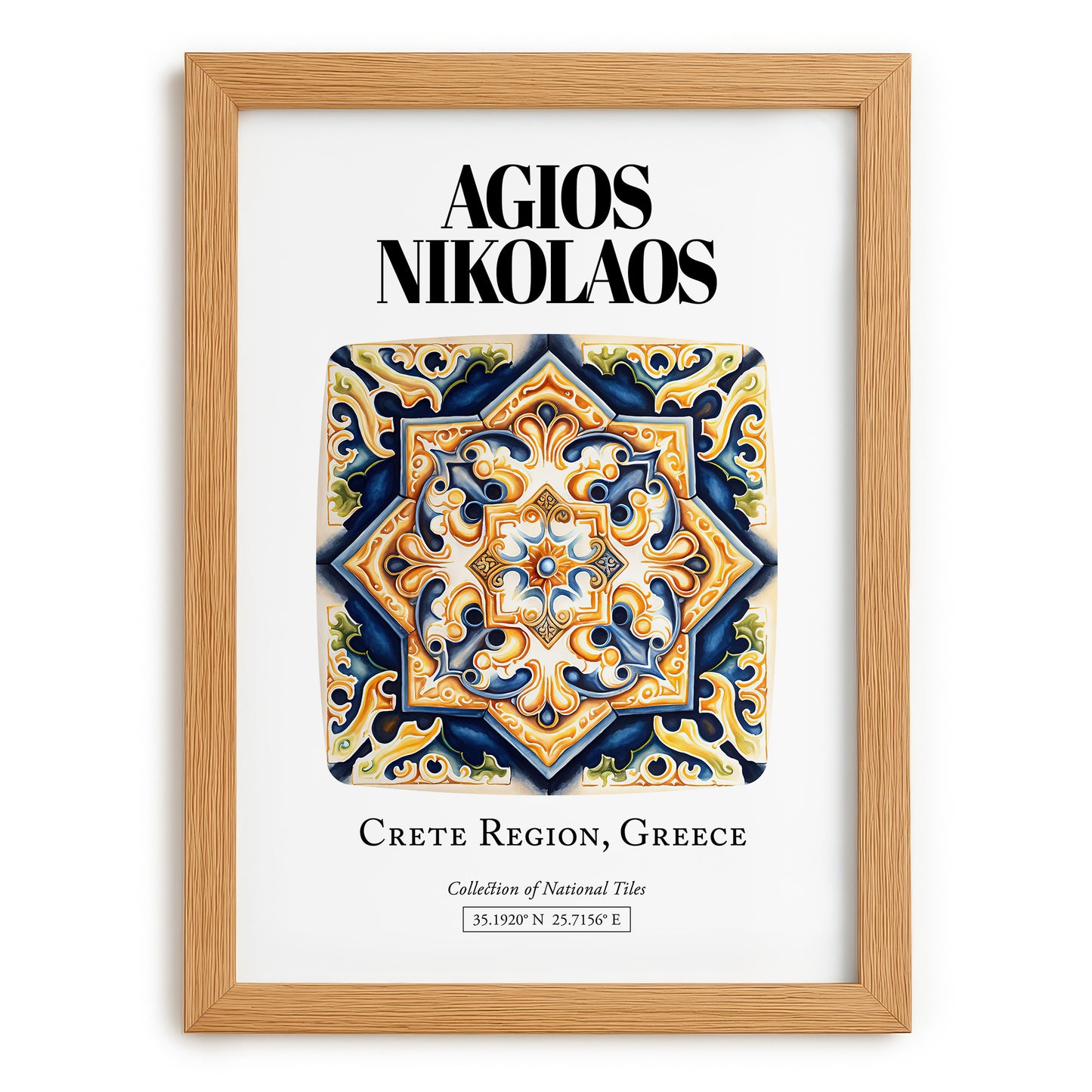Agios Nikolaos, Greece – Travel Print, set in oak frame