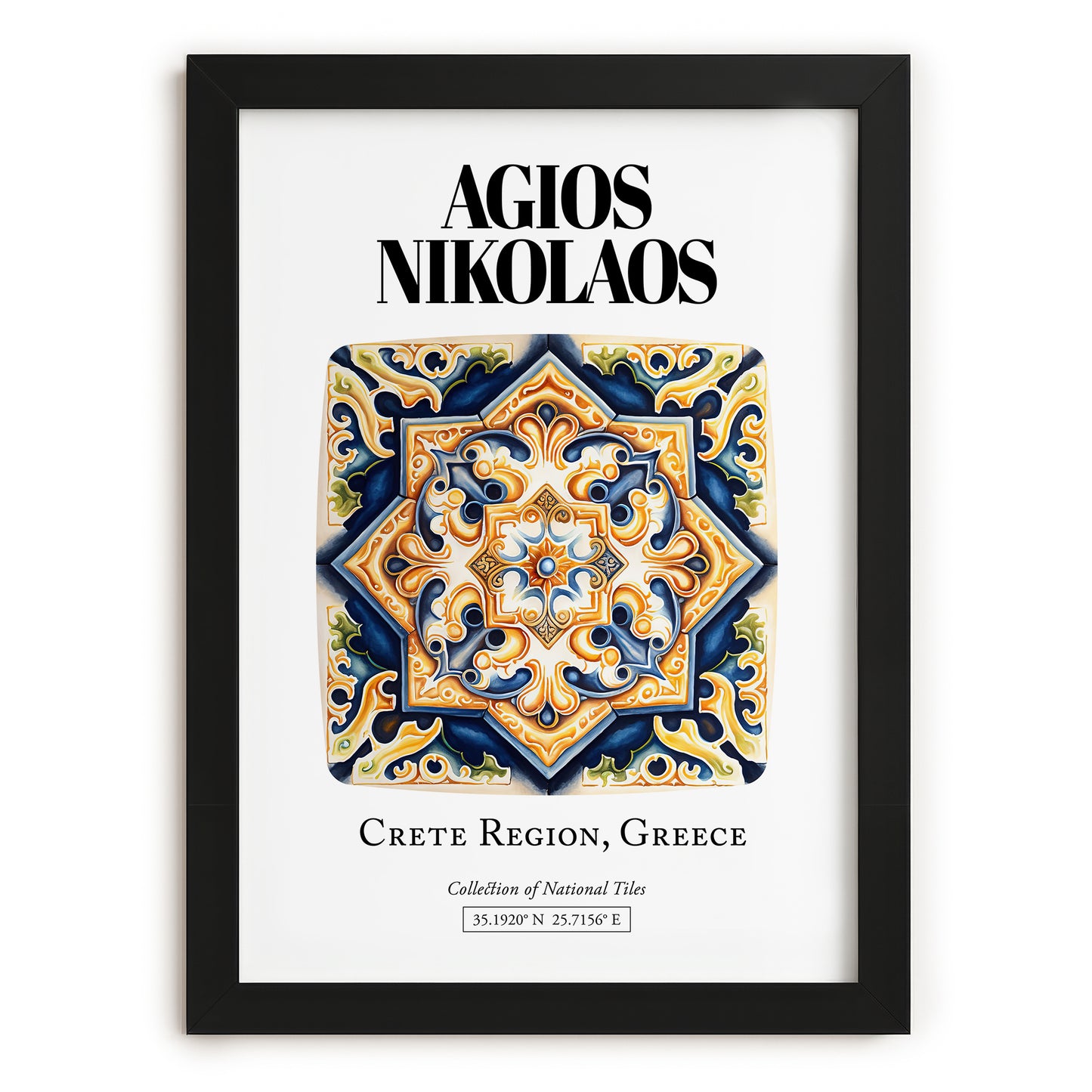 Agios Nikolaos, Greece – Travel Print, in sleek black frame