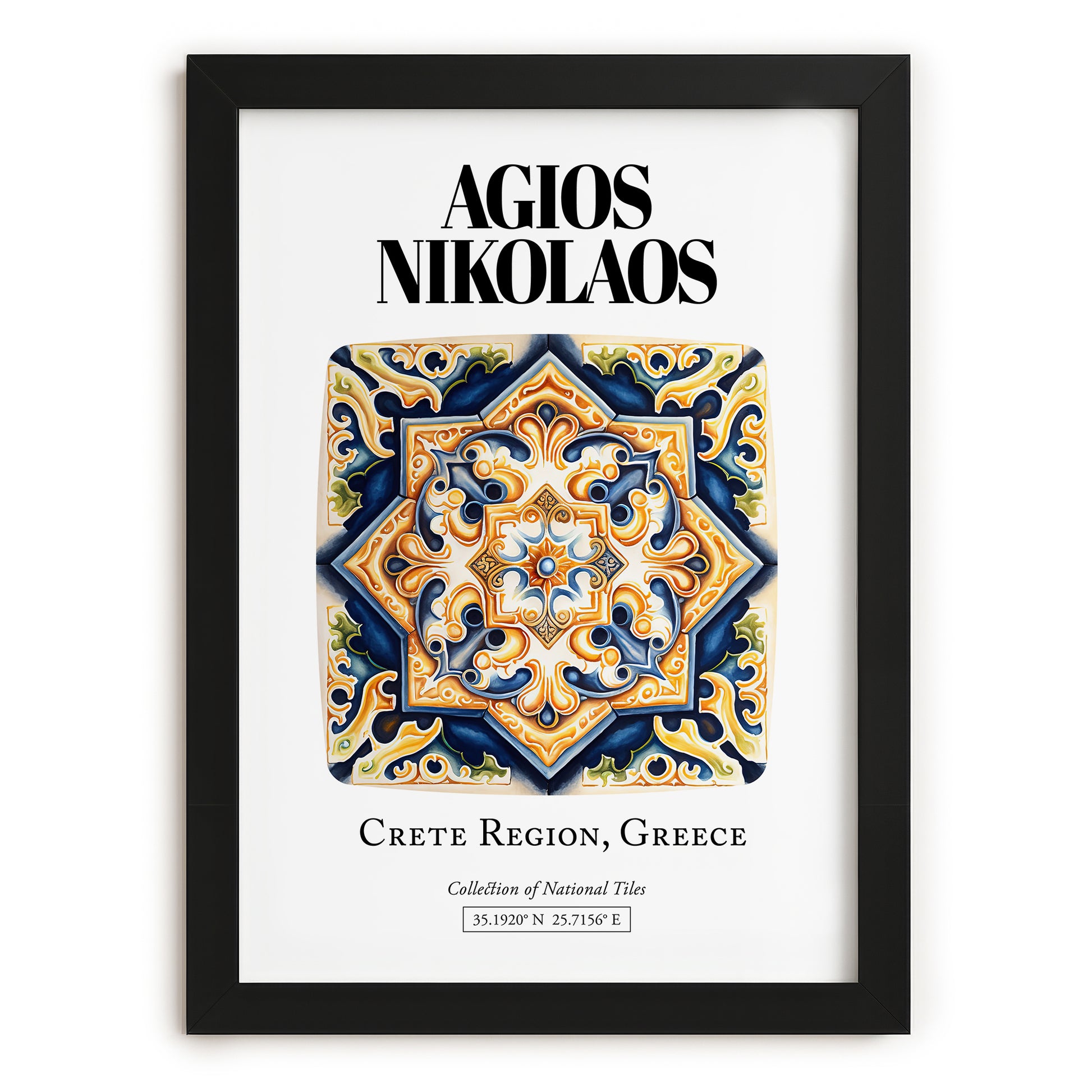 Agios Nikolaos, Greece – Travel Print, in sleek black frame