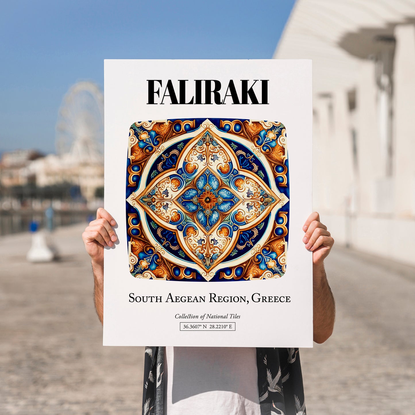 Faliraki, Greece – Architectural Travel Art, no-text version framed in wood