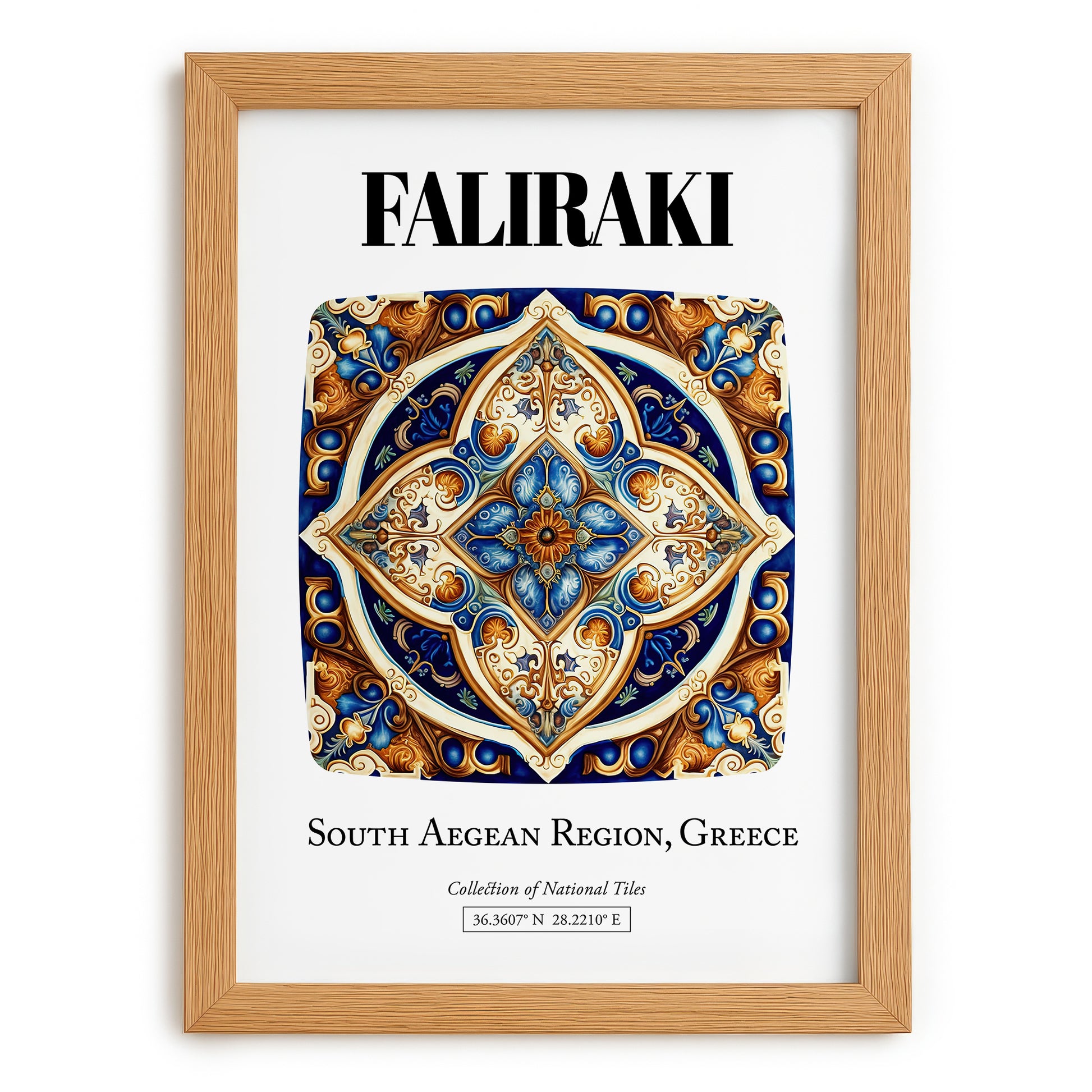 Faliraki, Greece – Architectural Travel Art, set in oak frame
