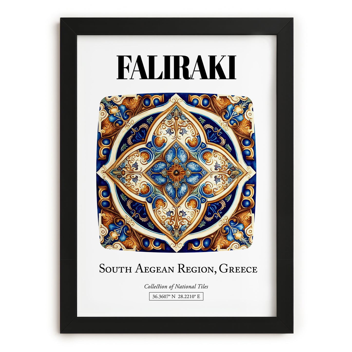 Faliraki, Greece – Architectural Travel Art, in sleek black frame
