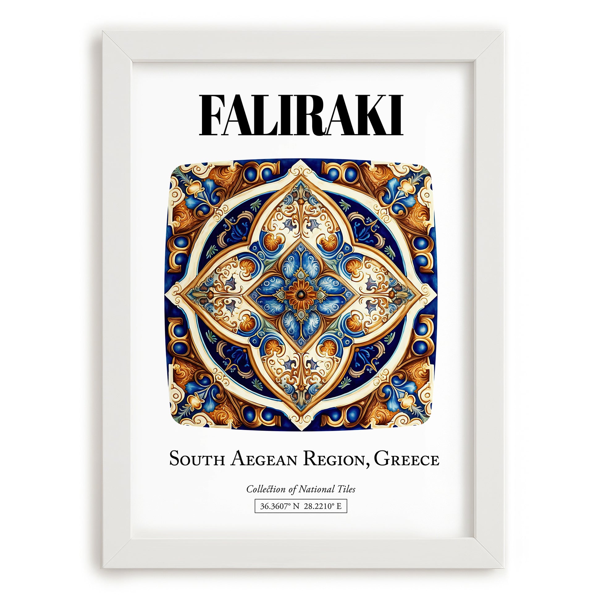 Faliraki, Greece – Architectural Travel Art, placed in minimal white frame