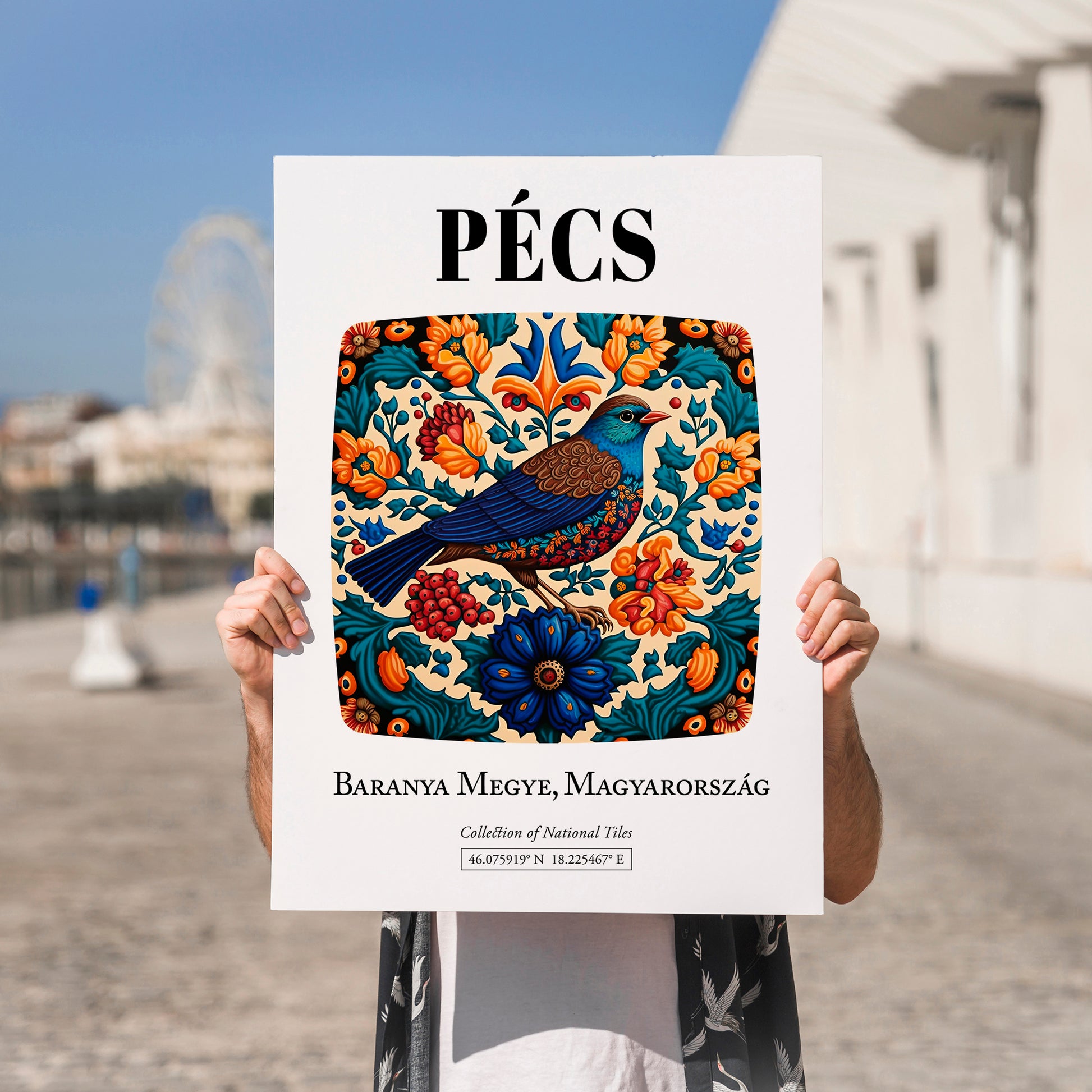 Pécs, Hungary – Global Cities Wall Print, no-text version framed in wood