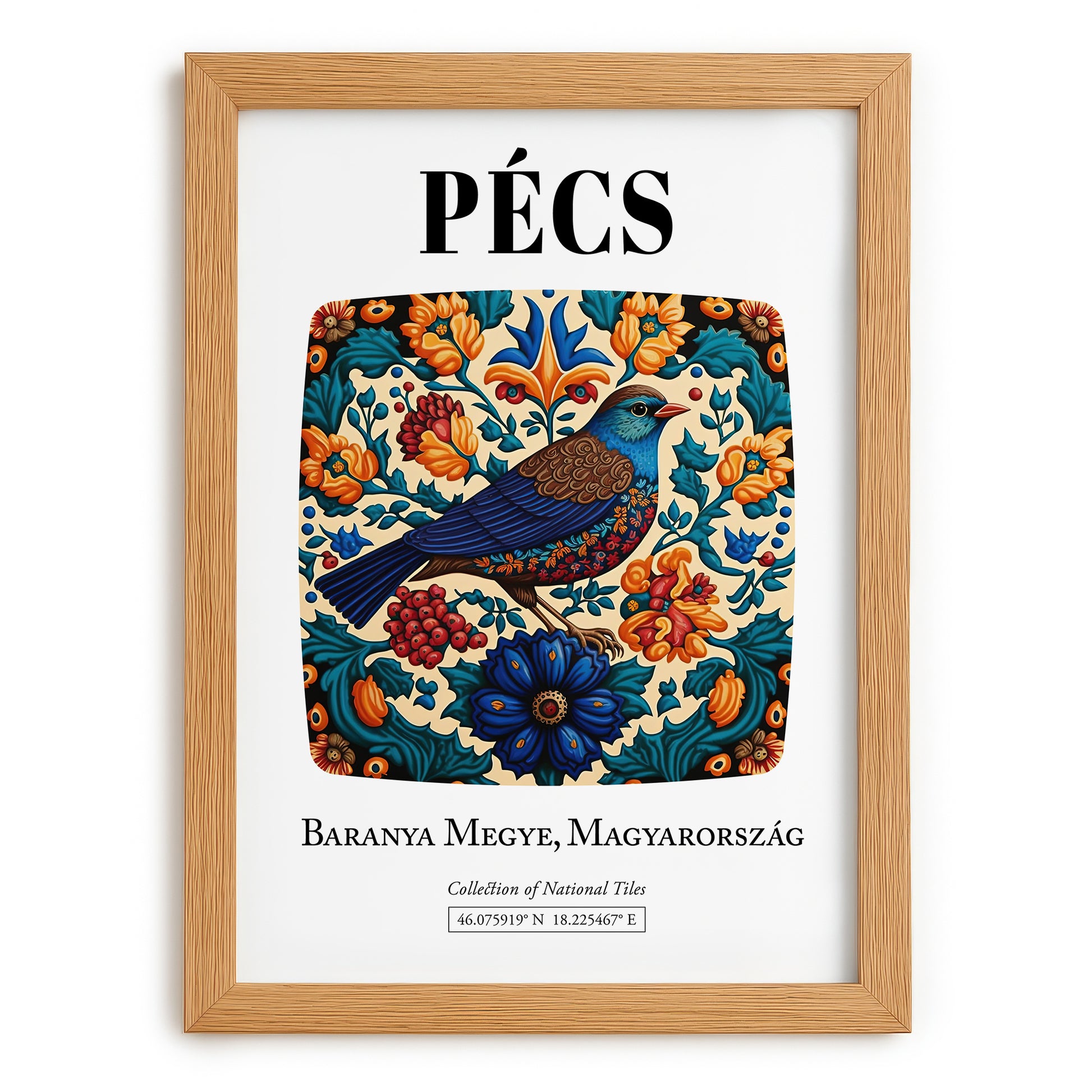 Pécs, Hungary – Global Cities Wall Print, set in oak frame