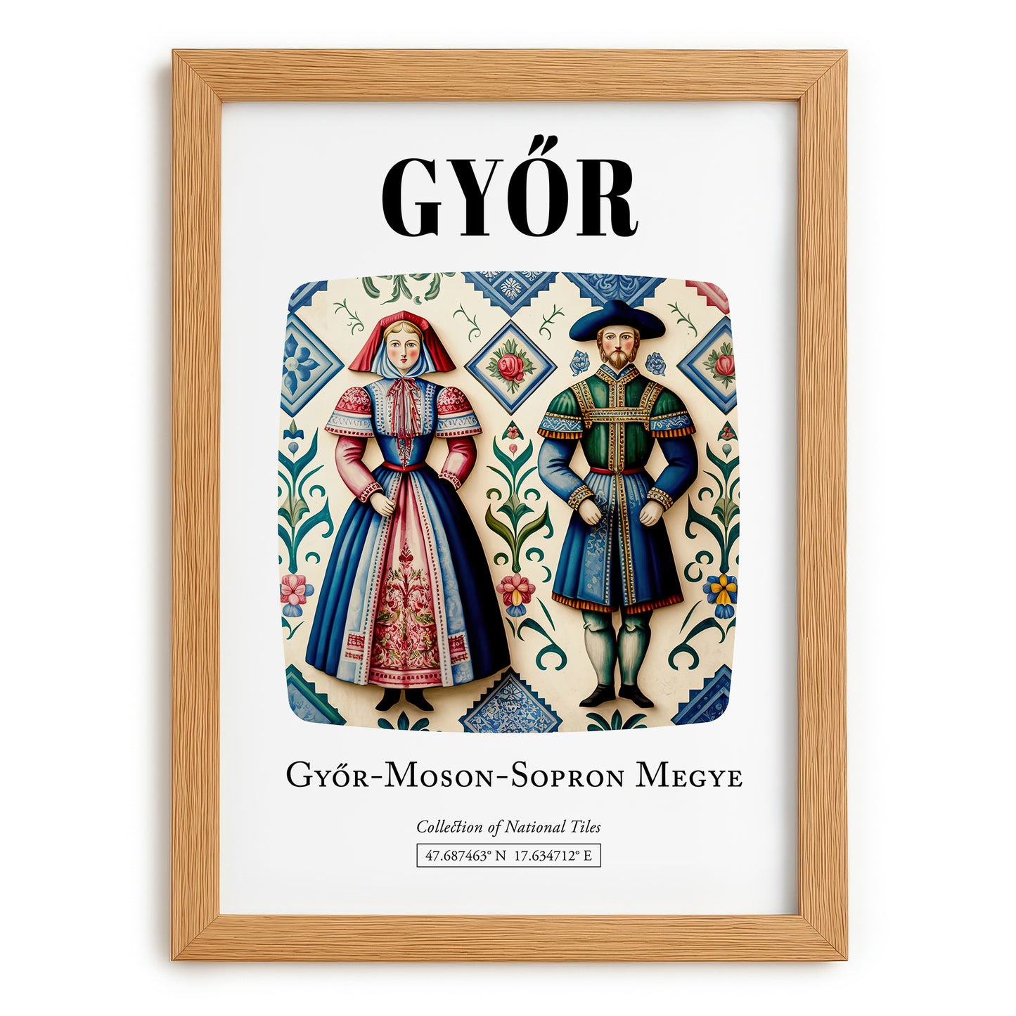 Győr, Hungary – Travel Poster, set in oak frame