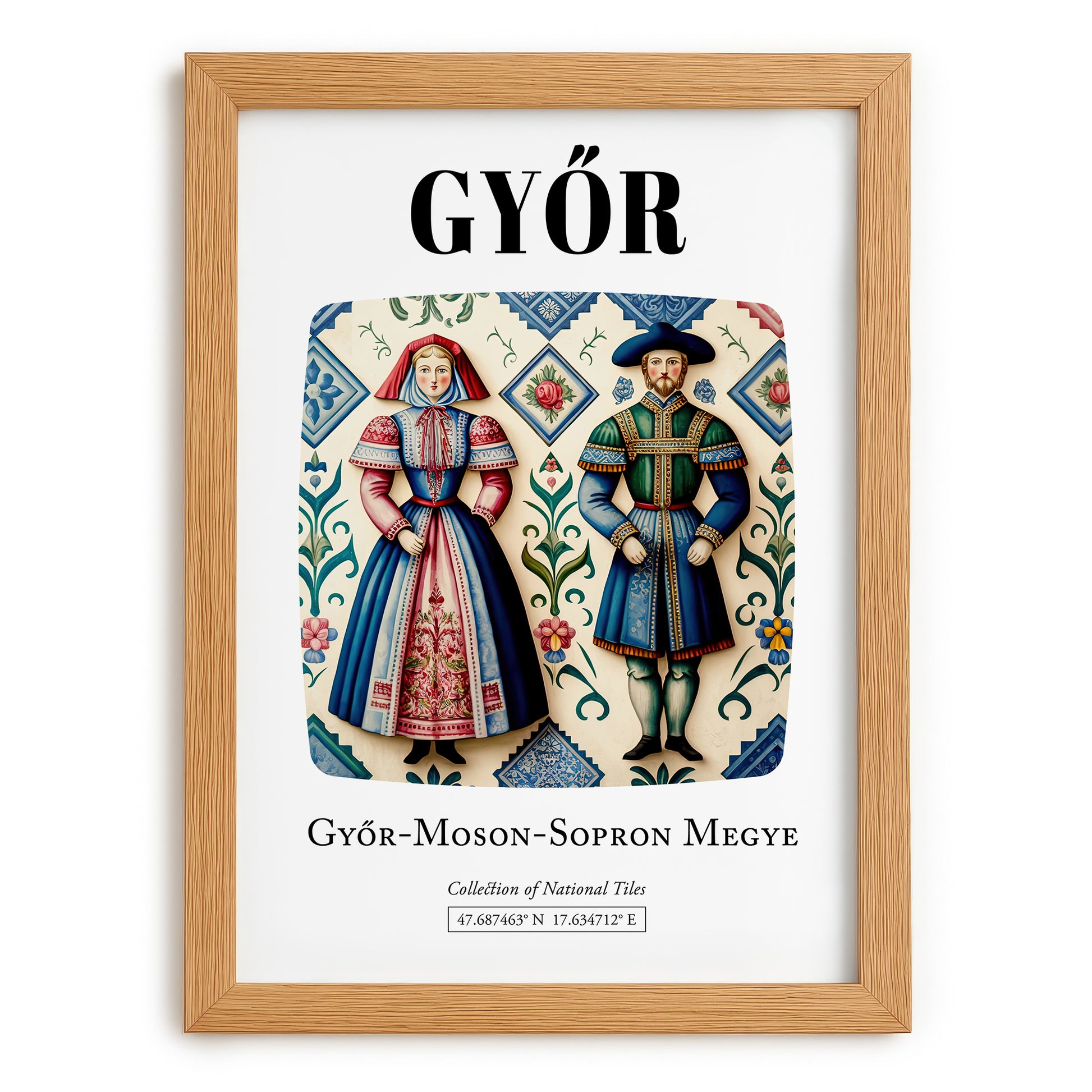 Győr, Hungary – Travel Poster, set in oak frame