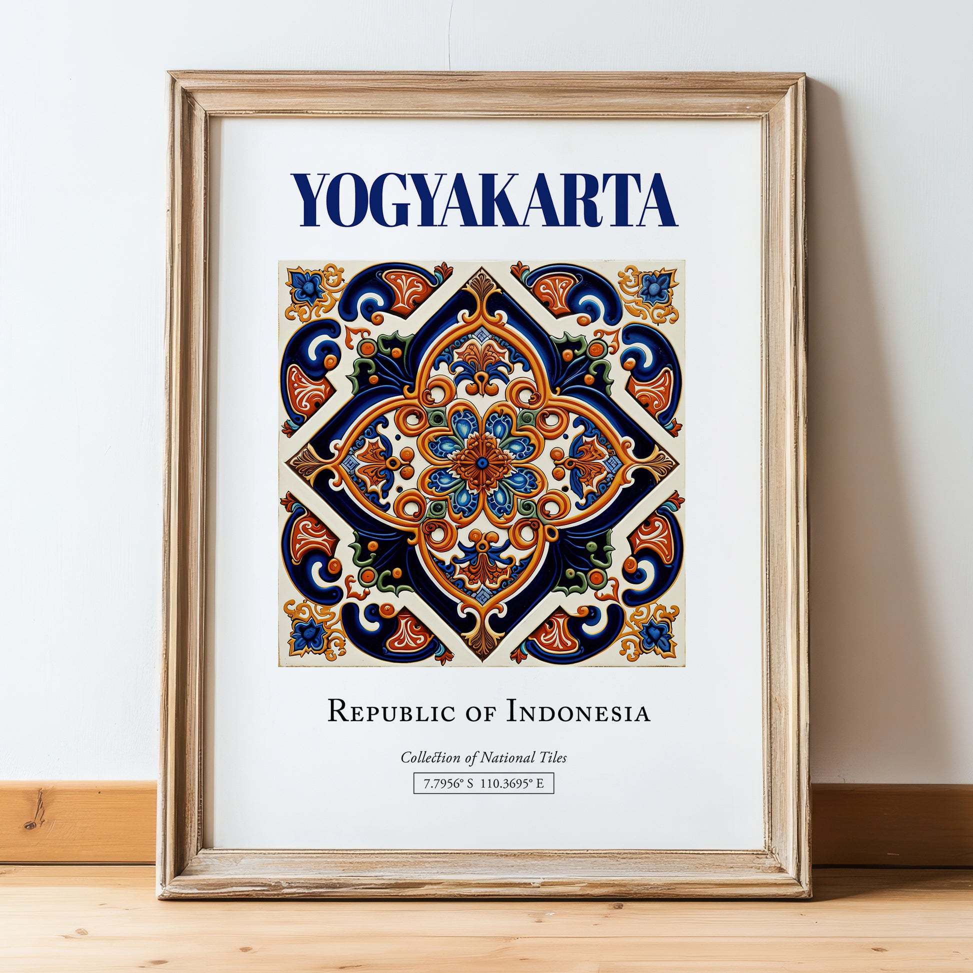 Yogyakarta, Indonesia – Travel Print, in wooden frame leaning on the floor