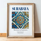 Surabaya, Indonesia – Travel Poster, in wooden frame leaning on the floor
