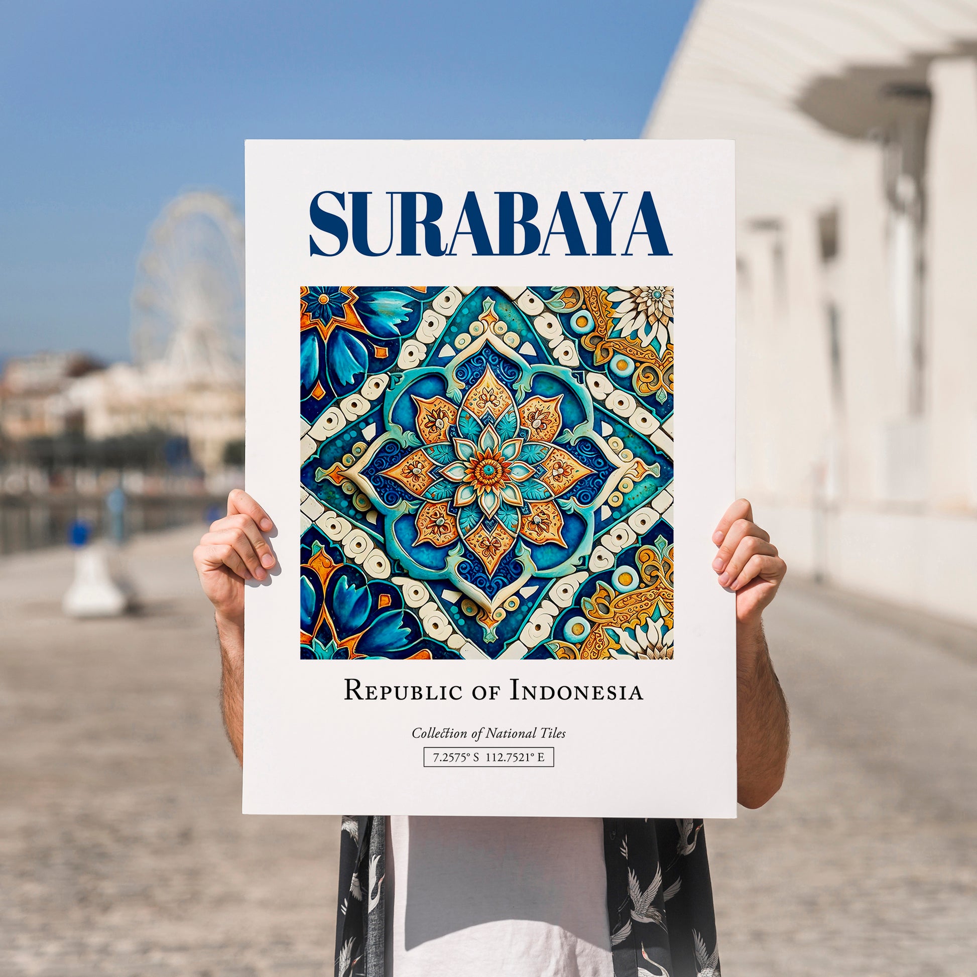 Surabaya, Indonesia – Travel Poster, no-text version framed in wood