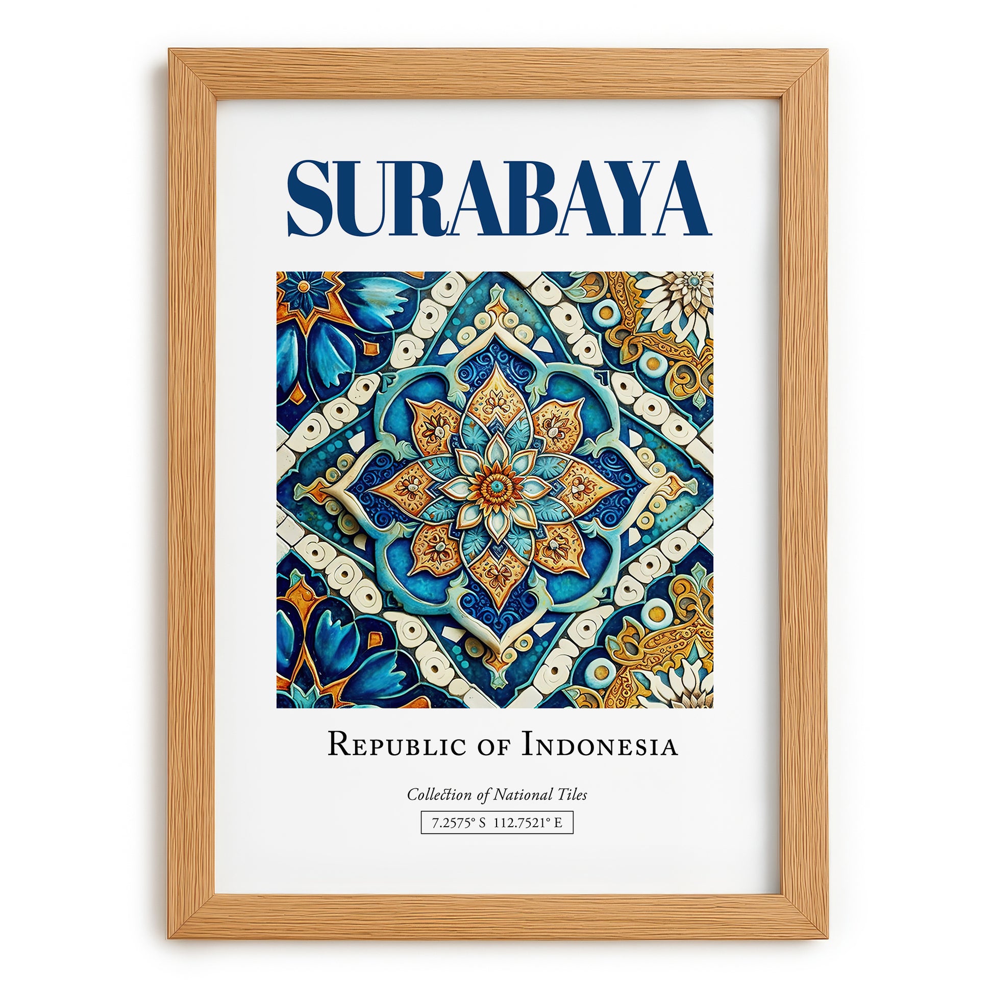 Surabaya, Indonesia – Travel Poster, set in oak frame