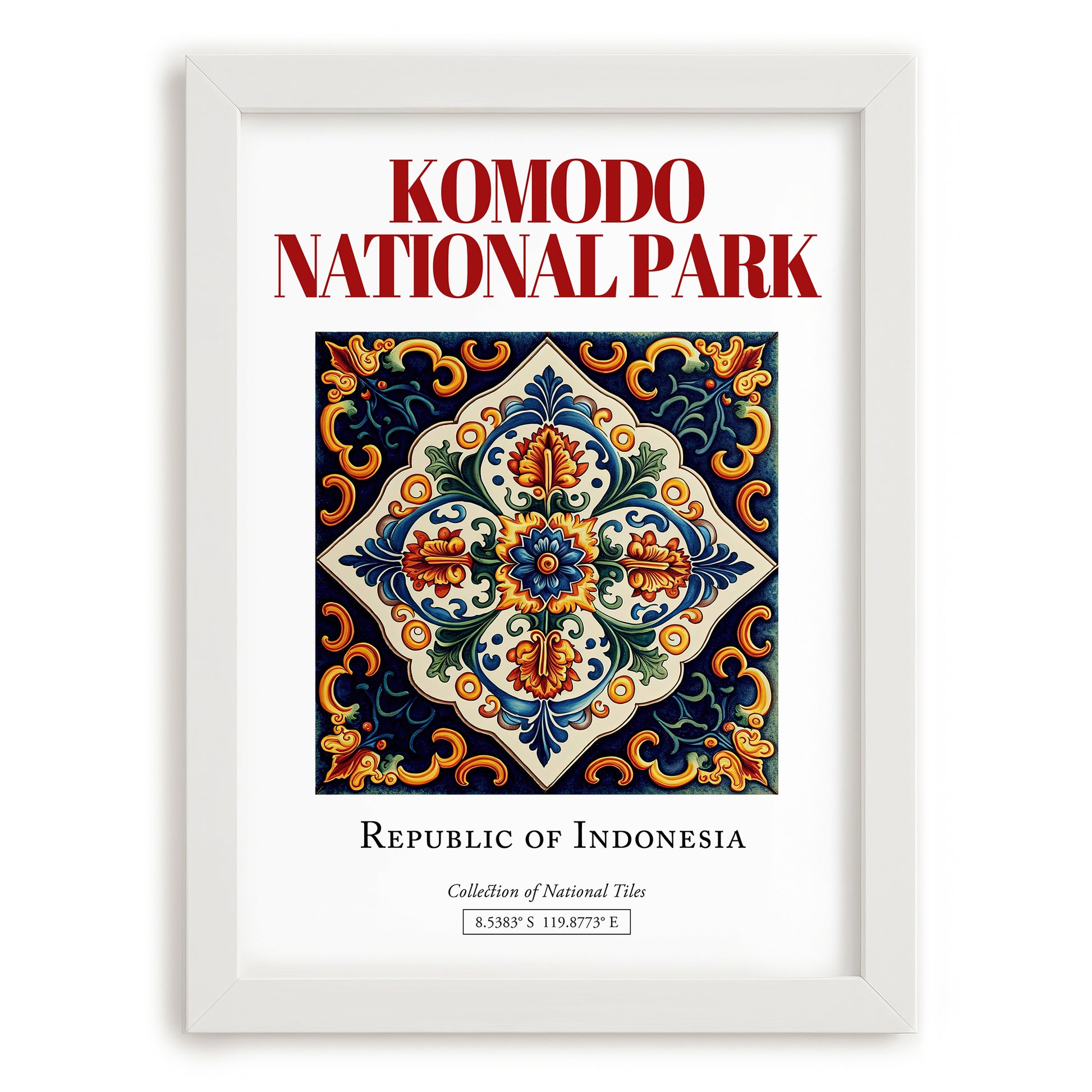 Komodo National Park, Indonesia – Travel Print, placed in minimal white frame