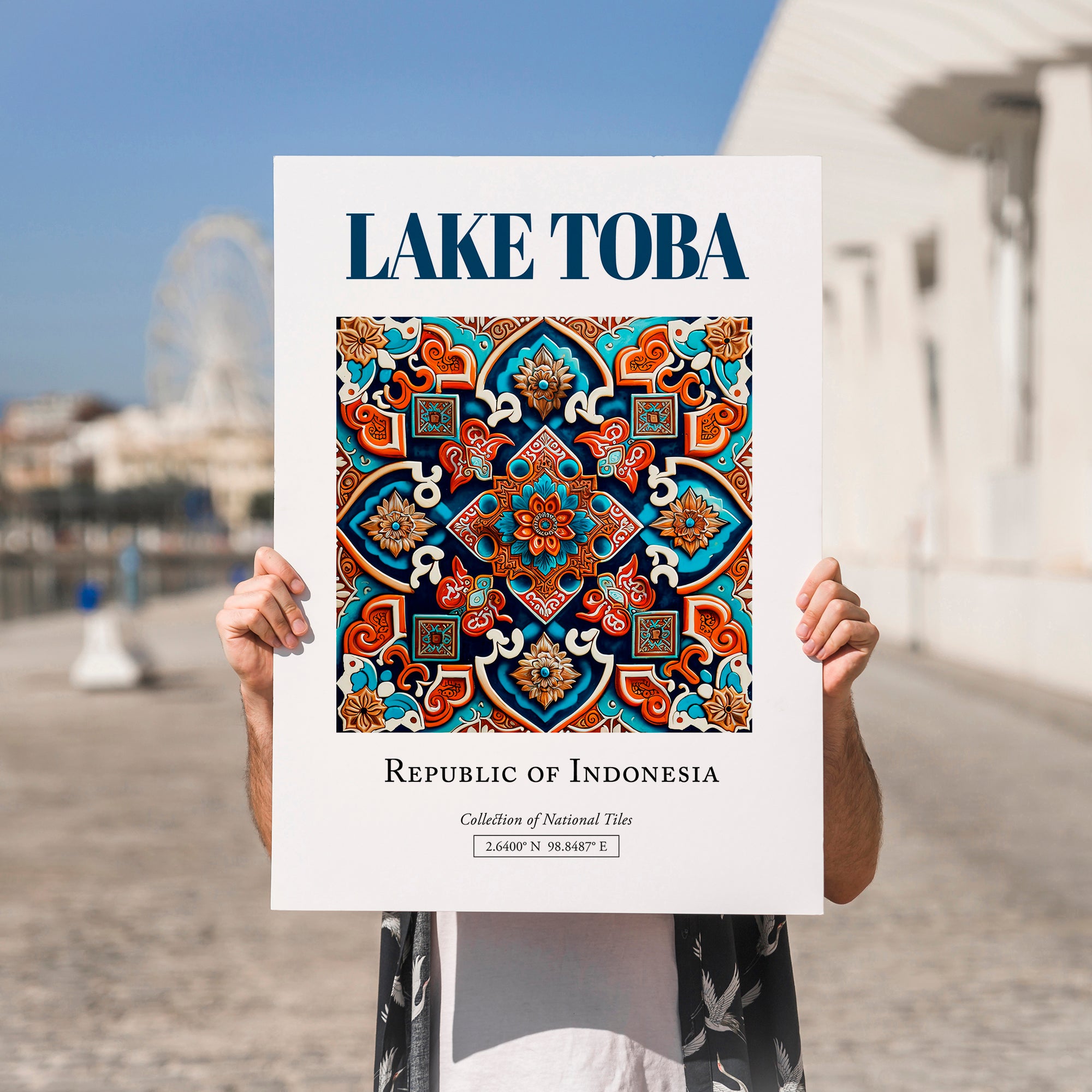 Lake Toba, Indonesia – Travel Poster, no-text version framed in wood
