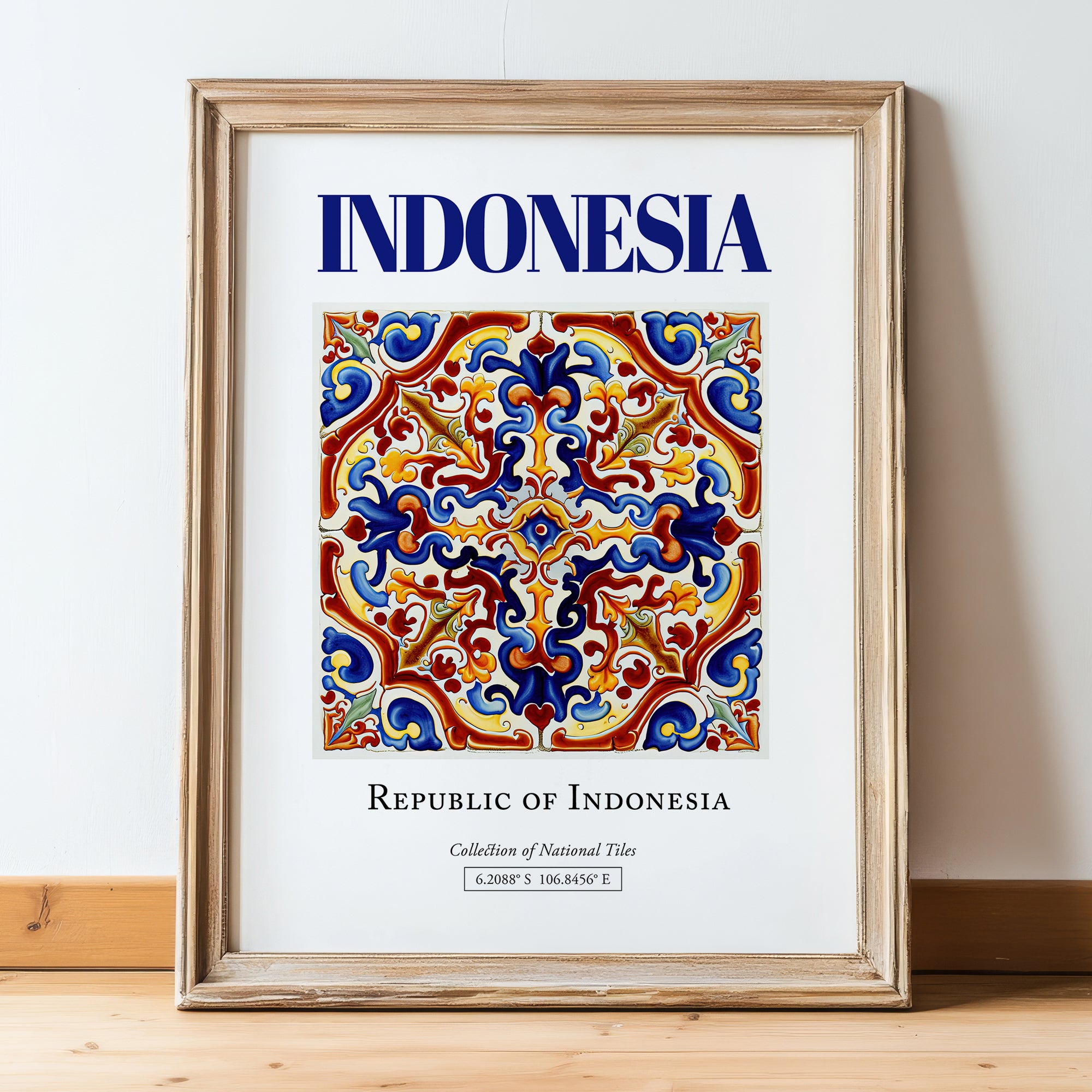 Indonesia, Indonesia – Travel Memories Wall Print, in wooden frame leaning on the floor