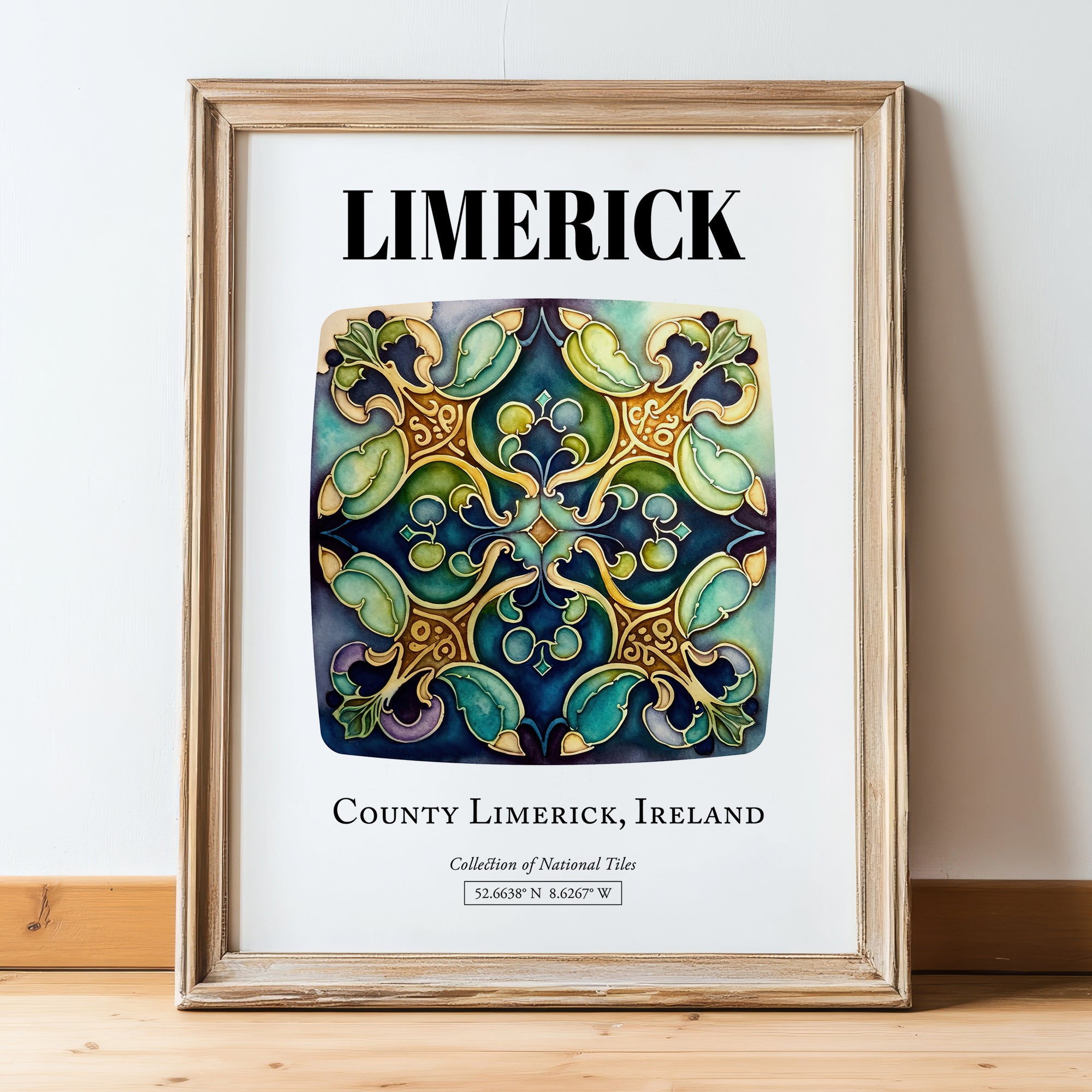 Limerick, Ireland – Travel Wall Decor, in wooden frame leaning on the floor