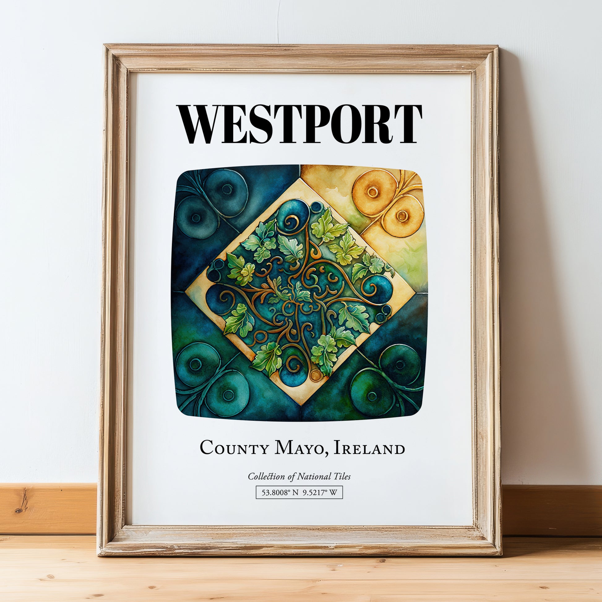 Westport, Ireland – Travel Wall Art, in wooden frame leaning on the floor