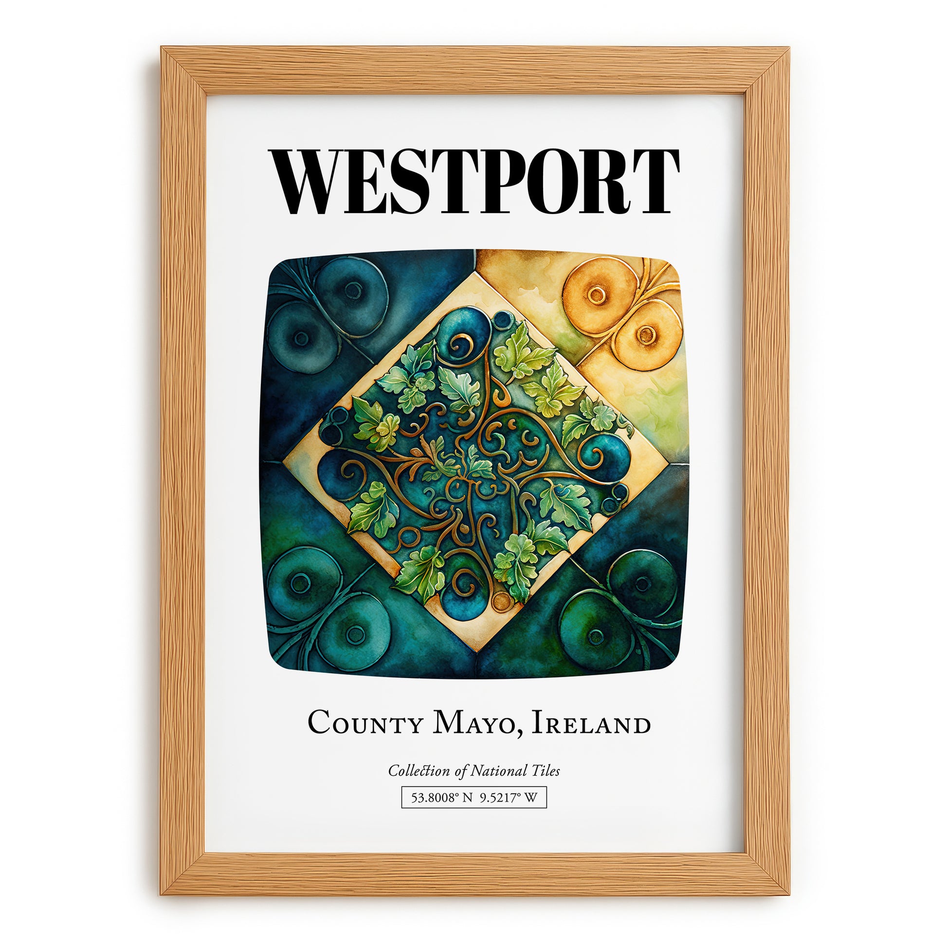 Westport, Ireland – Travel Wall Art, set in oak frame