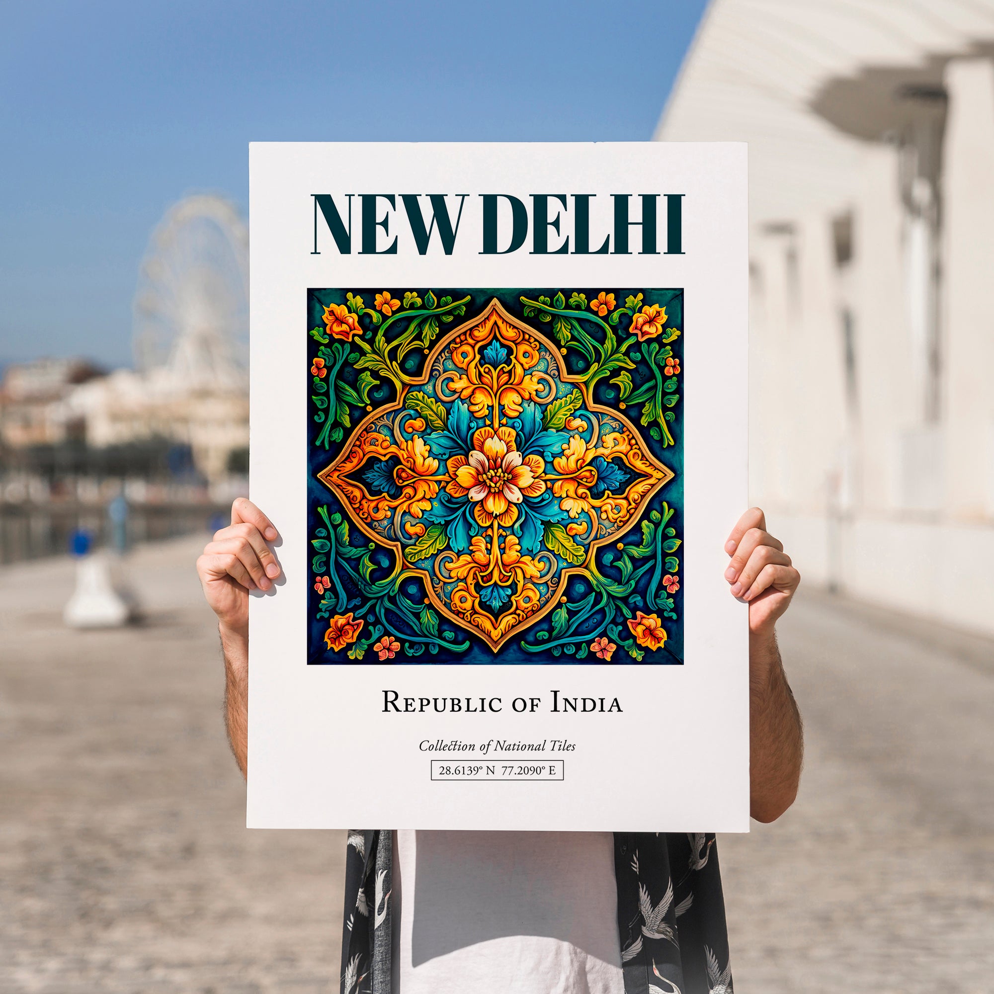 New Delhi, India – Travel Poster, no-text version framed in wood