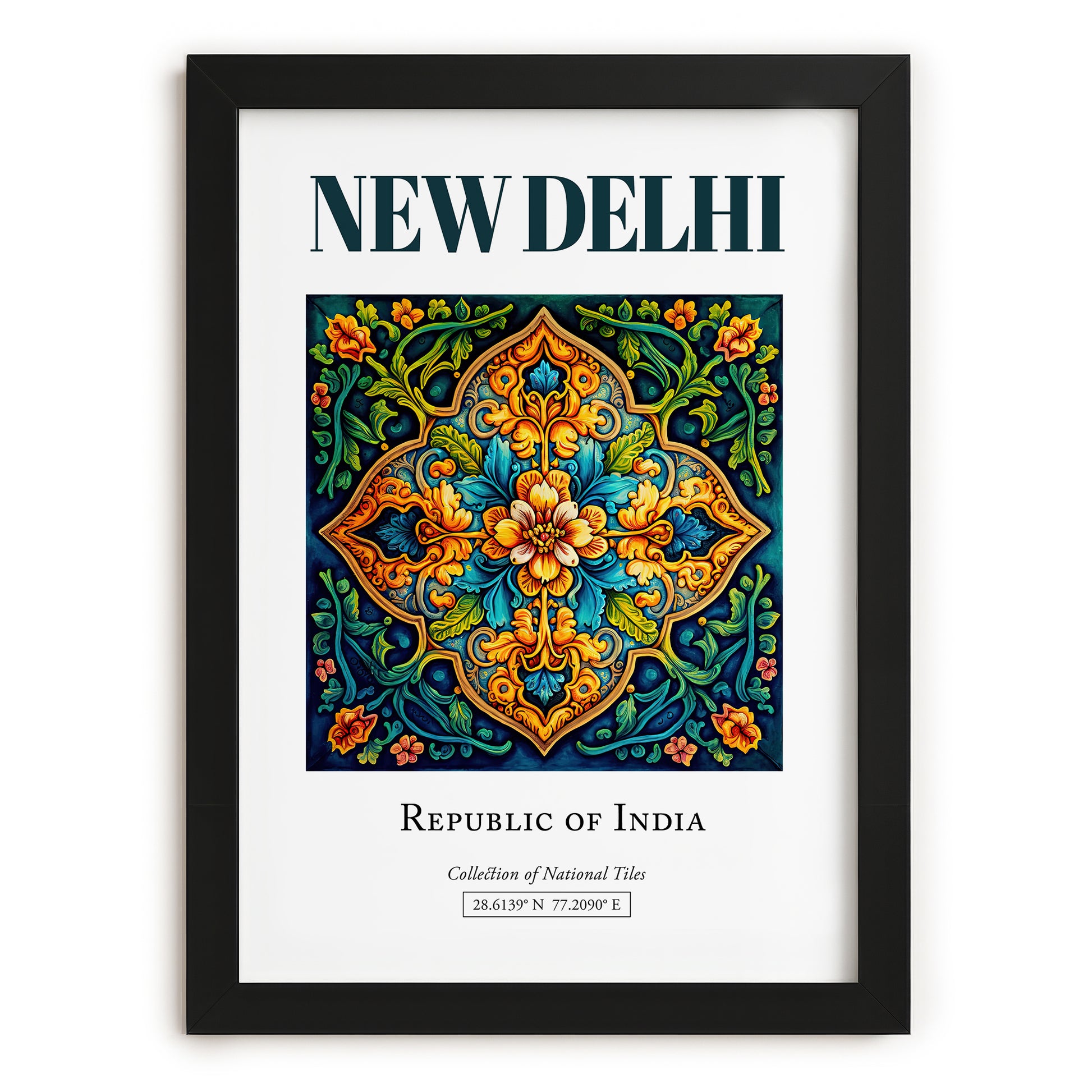 New Delhi, India – Travel Poster, in sleek black frame