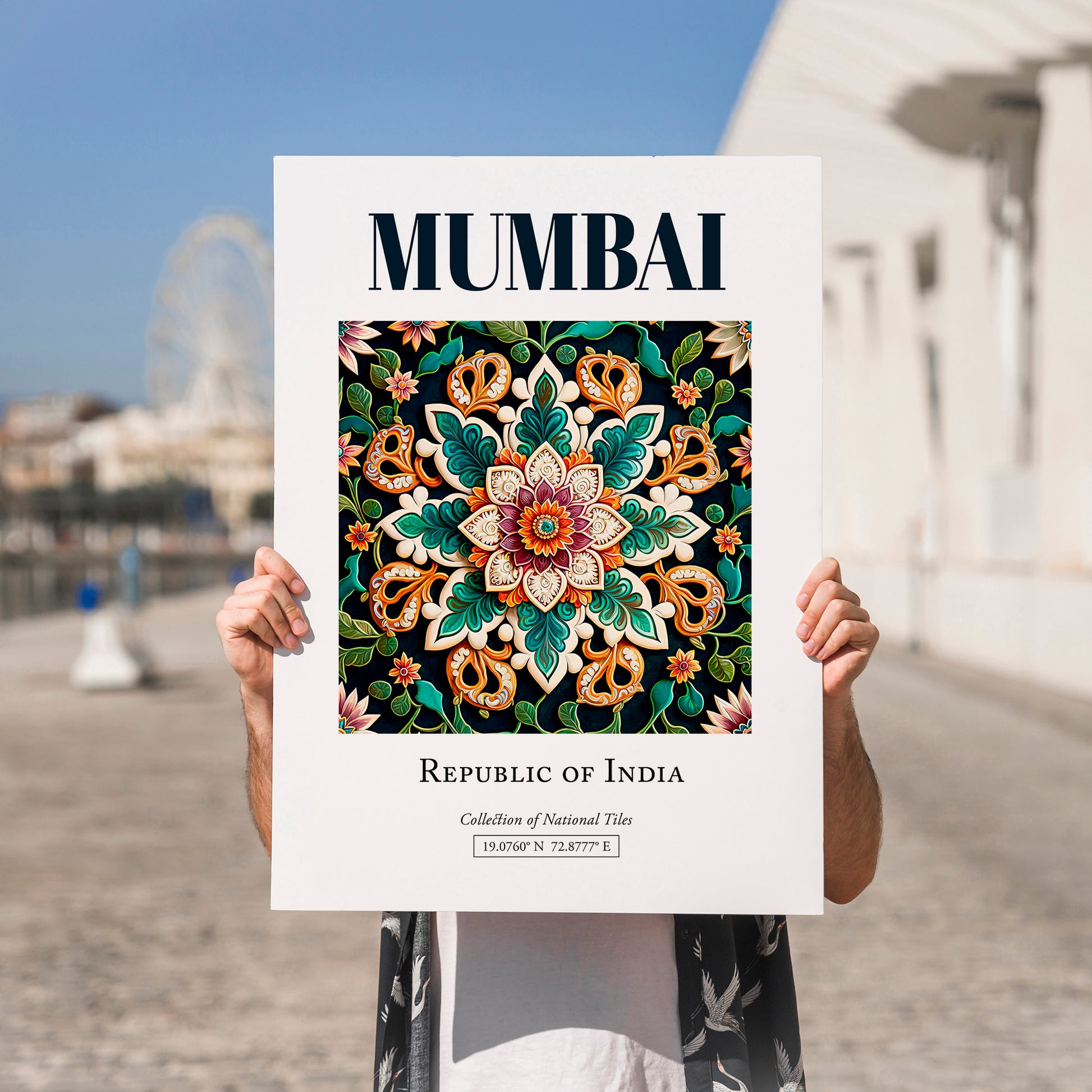 Mumbai, India – Minimalist Travel Print, no-text version framed in wood