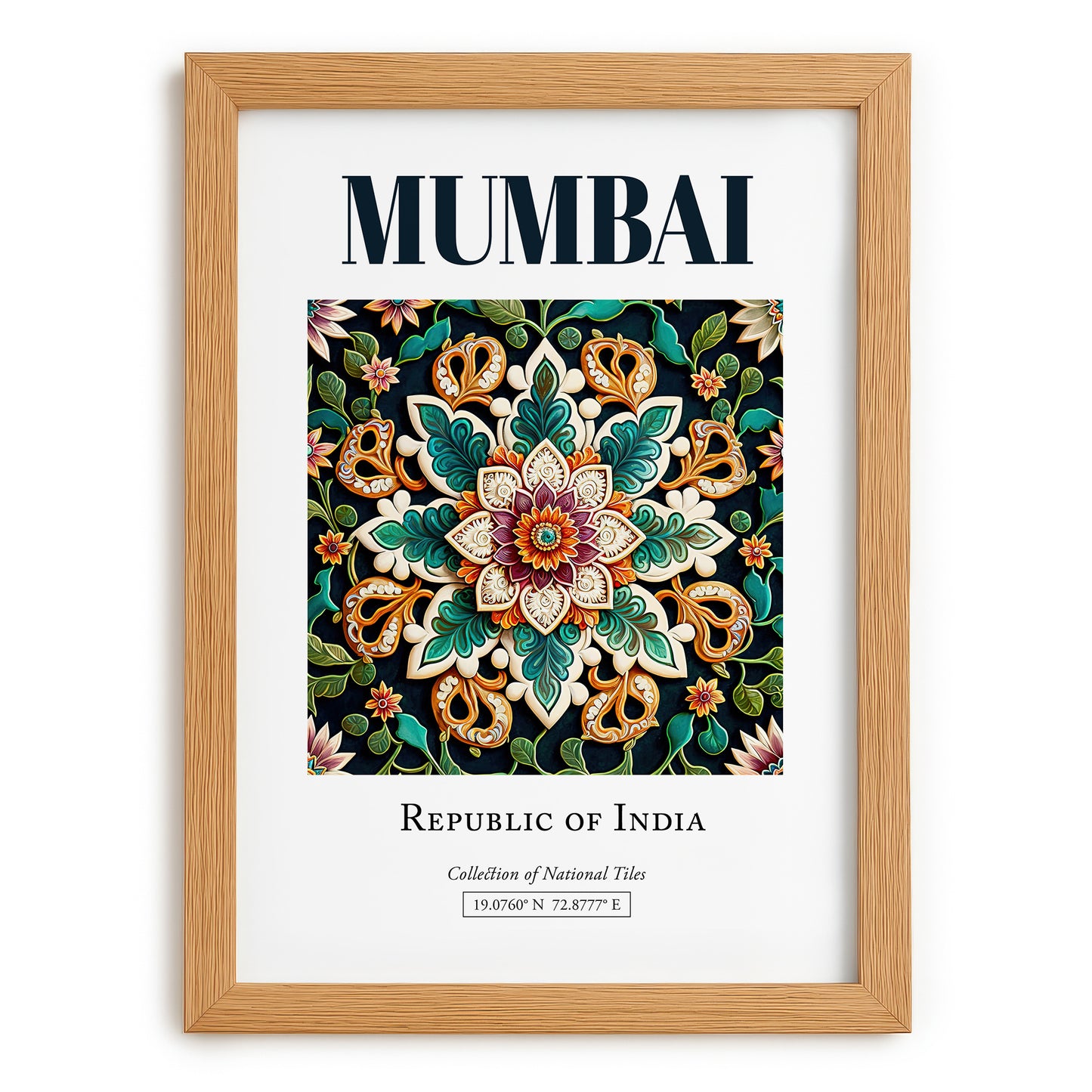 Mumbai, India – Minimalist Travel Print, set in oak frame