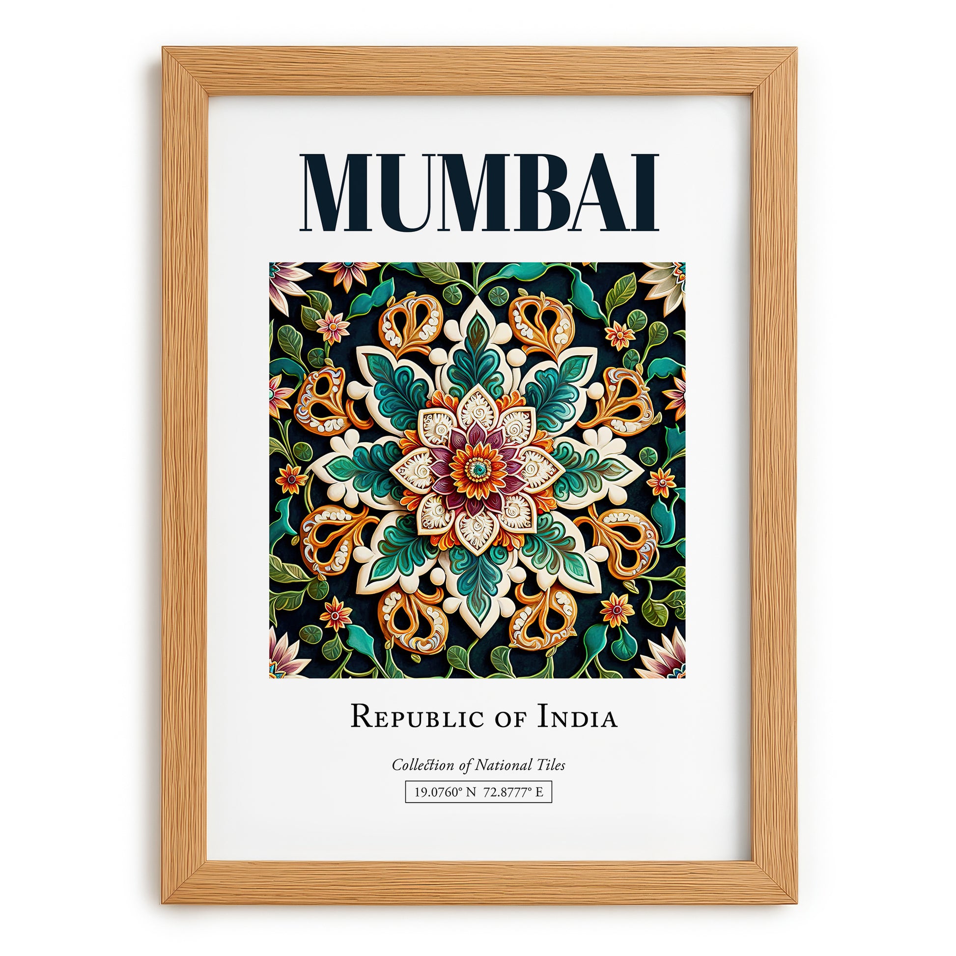 Mumbai, India – Minimalist Travel Print, set in oak frame