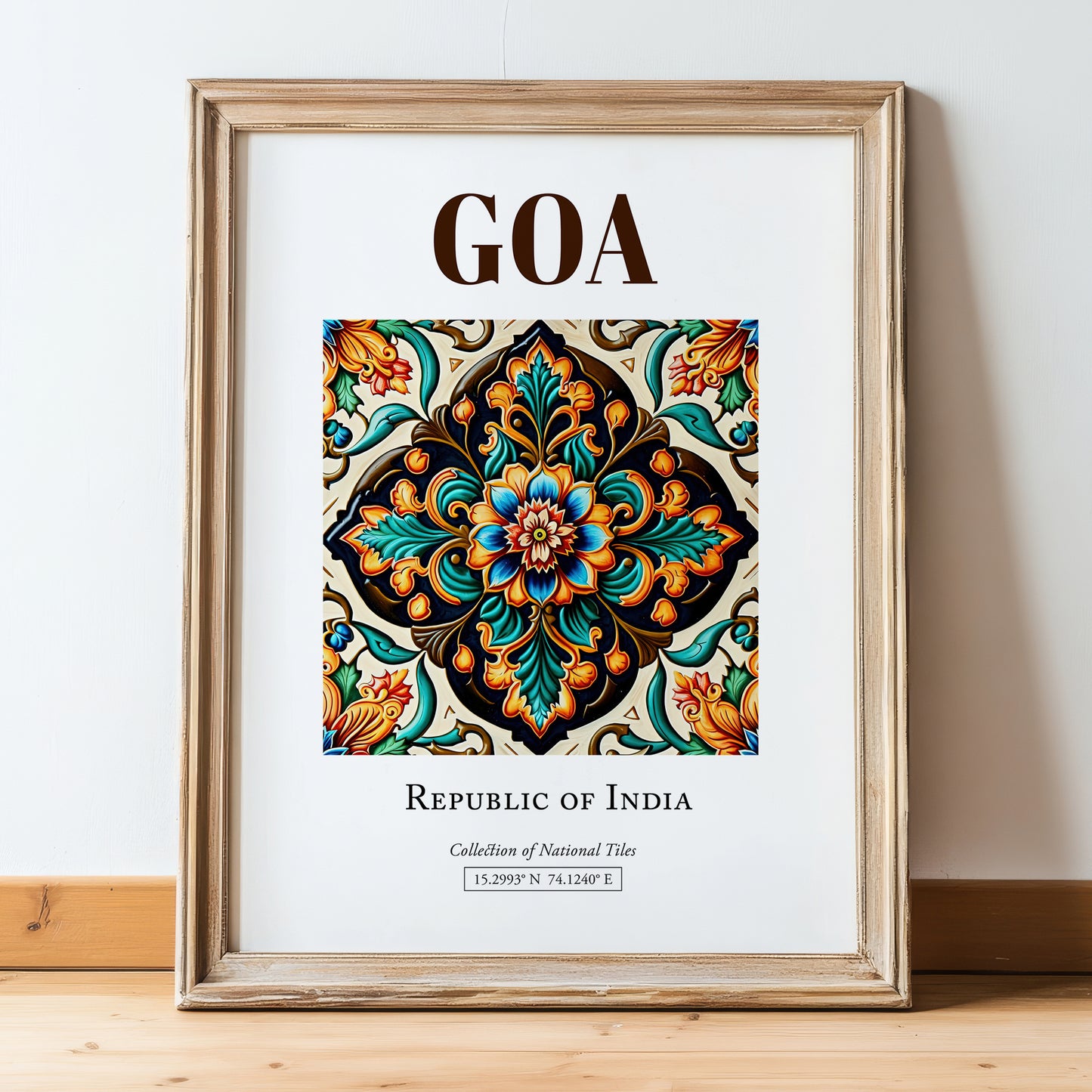 Goa, India – Travel Wall Decor, in wooden frame leaning on the floor