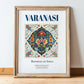 Varanasi, India – Minimalist Travel Print, in wooden frame leaning on the floor