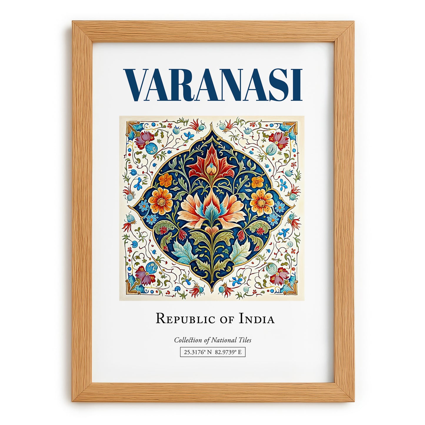 Varanasi, India – Minimalist Travel Print, set in oak frame