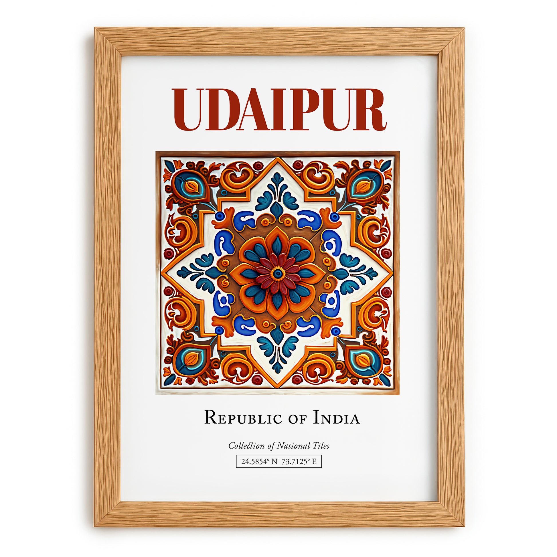 Udaipur, India – Travel Poster, set in oak frame