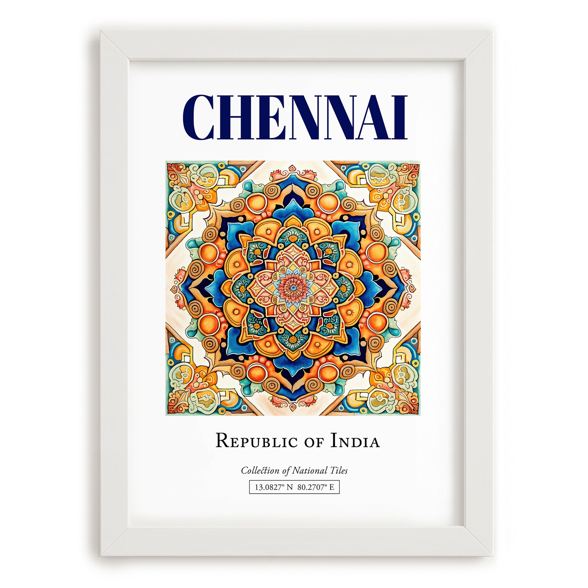 Chennai, India – Travel Wall Decor, placed in minimal white frame