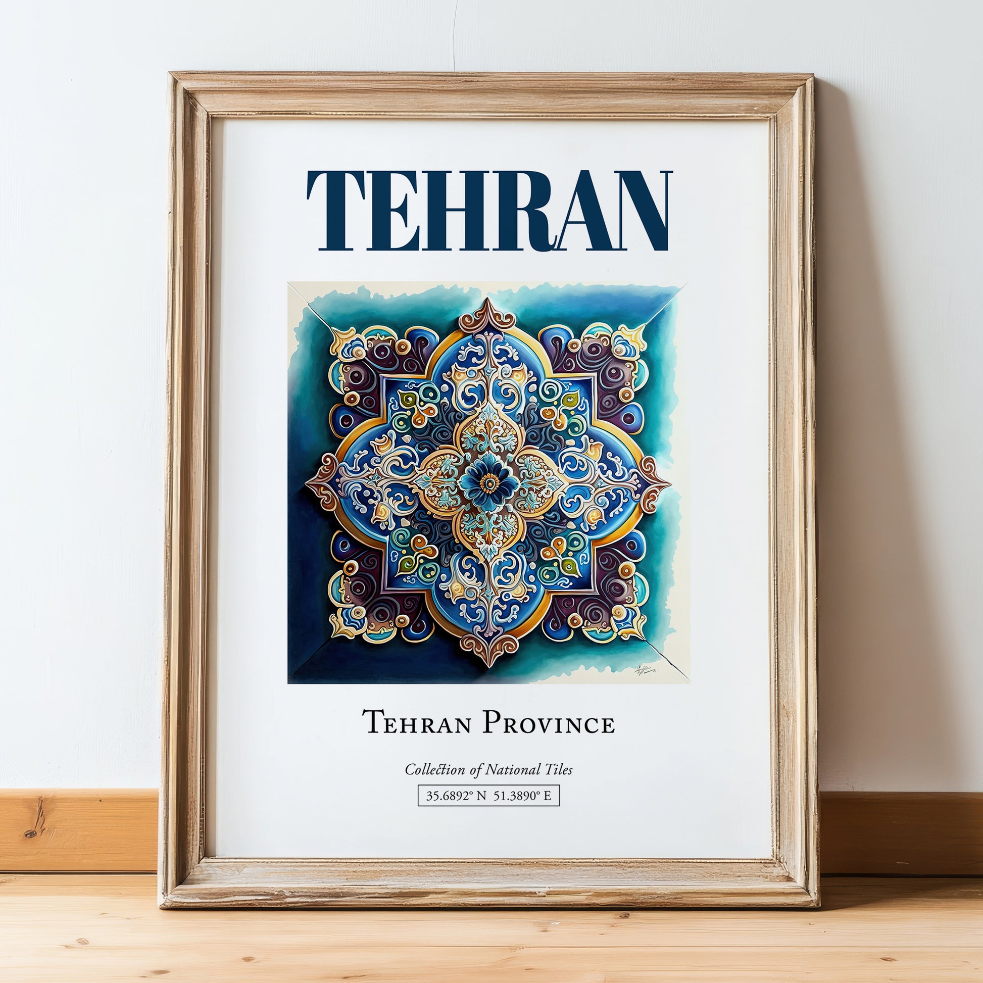 Tehran, Iran – Travel Wall Decor, in wooden frame leaning on the floor