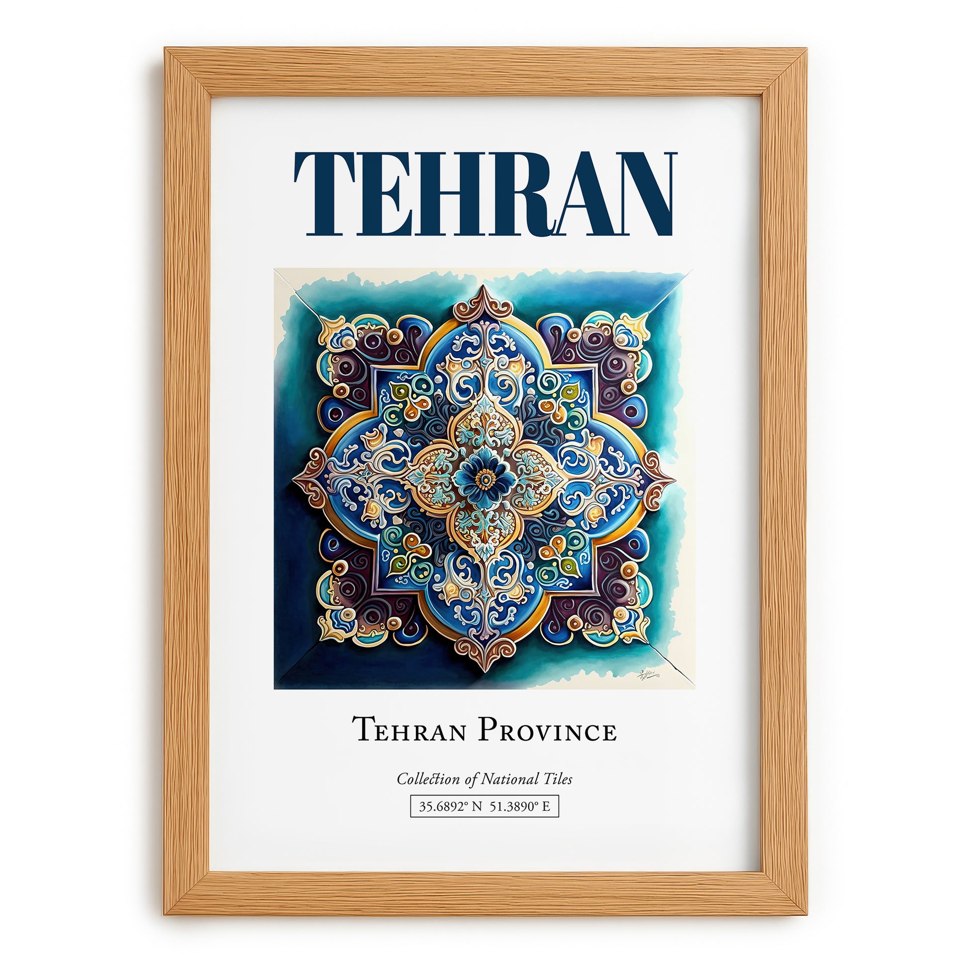 Tehran, Iran – Travel Wall Decor, set in oak frame