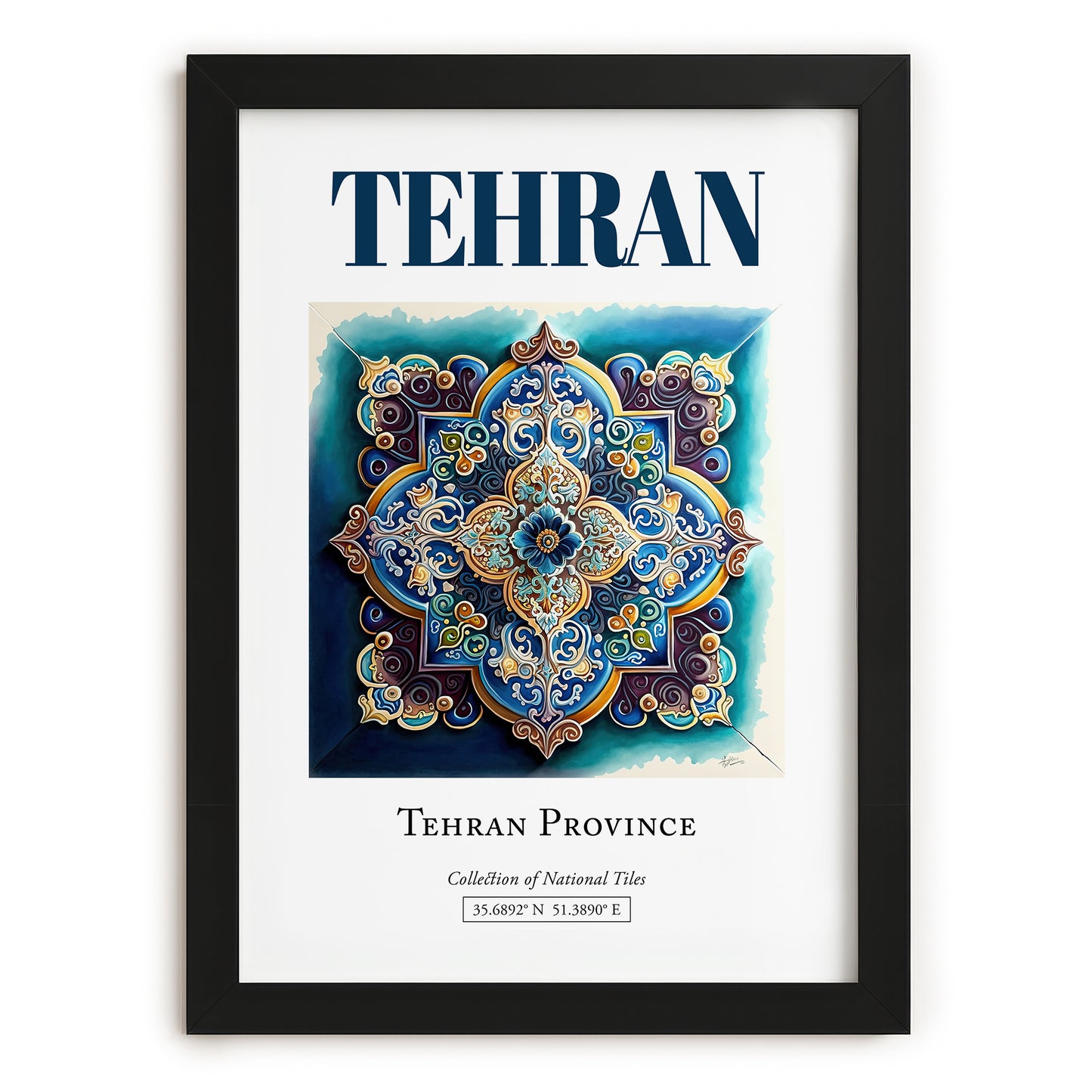 Tehran, Iran – Travel Wall Decor, in sleek black frame