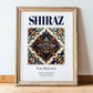 Shiraz, Iran – Travel Poster, in wooden frame leaning on the floor