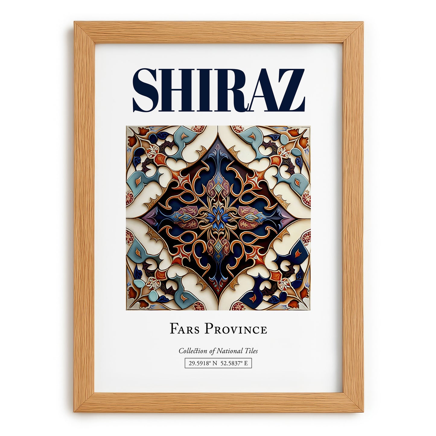 Shiraz, Iran – Travel Poster, set in oak frame