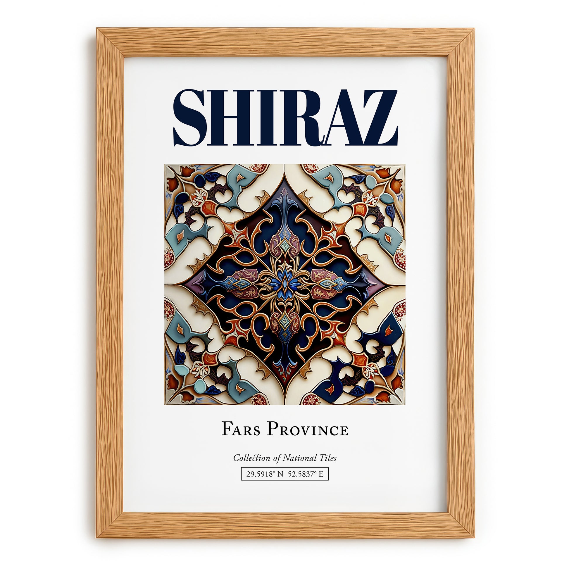Shiraz, Iran – Travel Poster, set in oak frame
