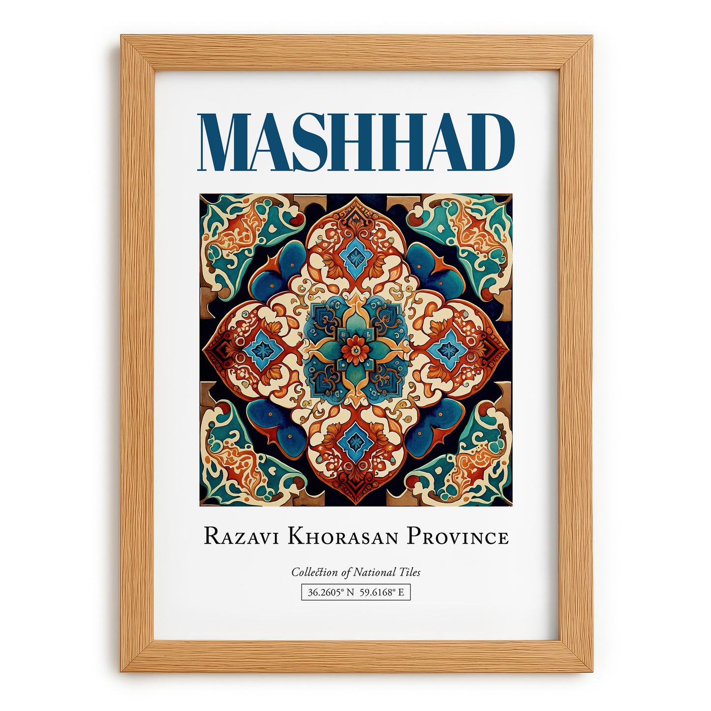 Mashhad, Iran – Architectural Travel Art, set in oak frame