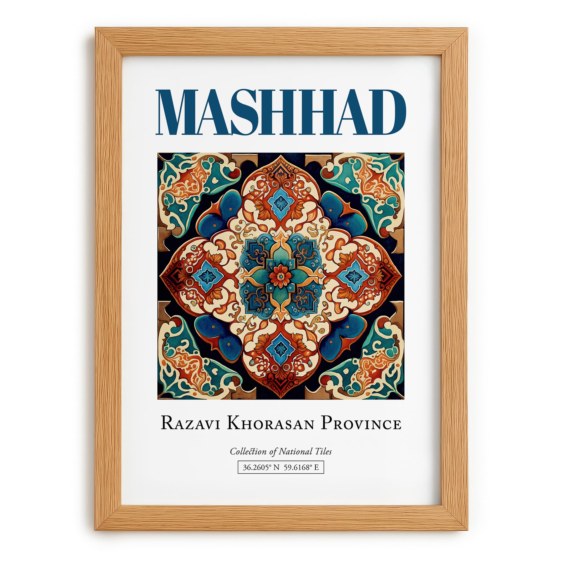 Mashhad, Iran – Architectural Travel Art, set in oak frame